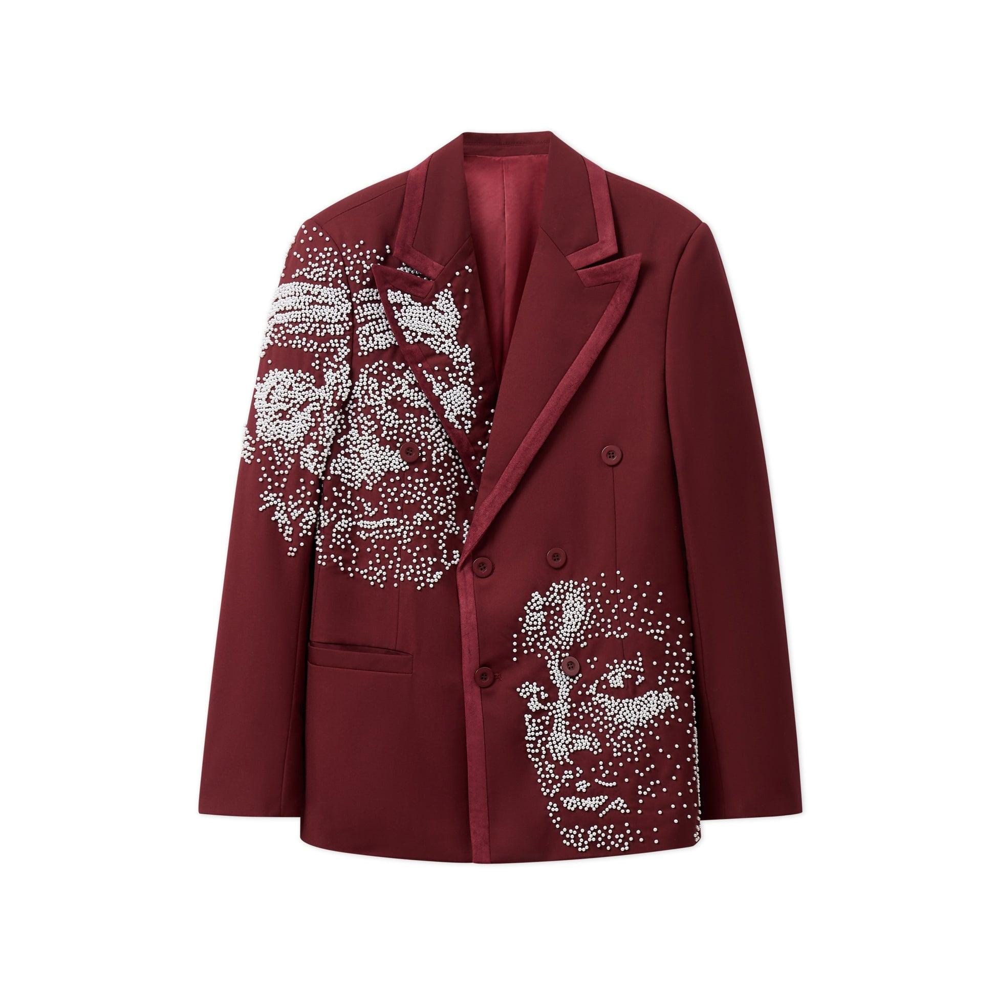 Embellished Faces Suit Top [Burgundy] by KIDSUPER STUDIOS