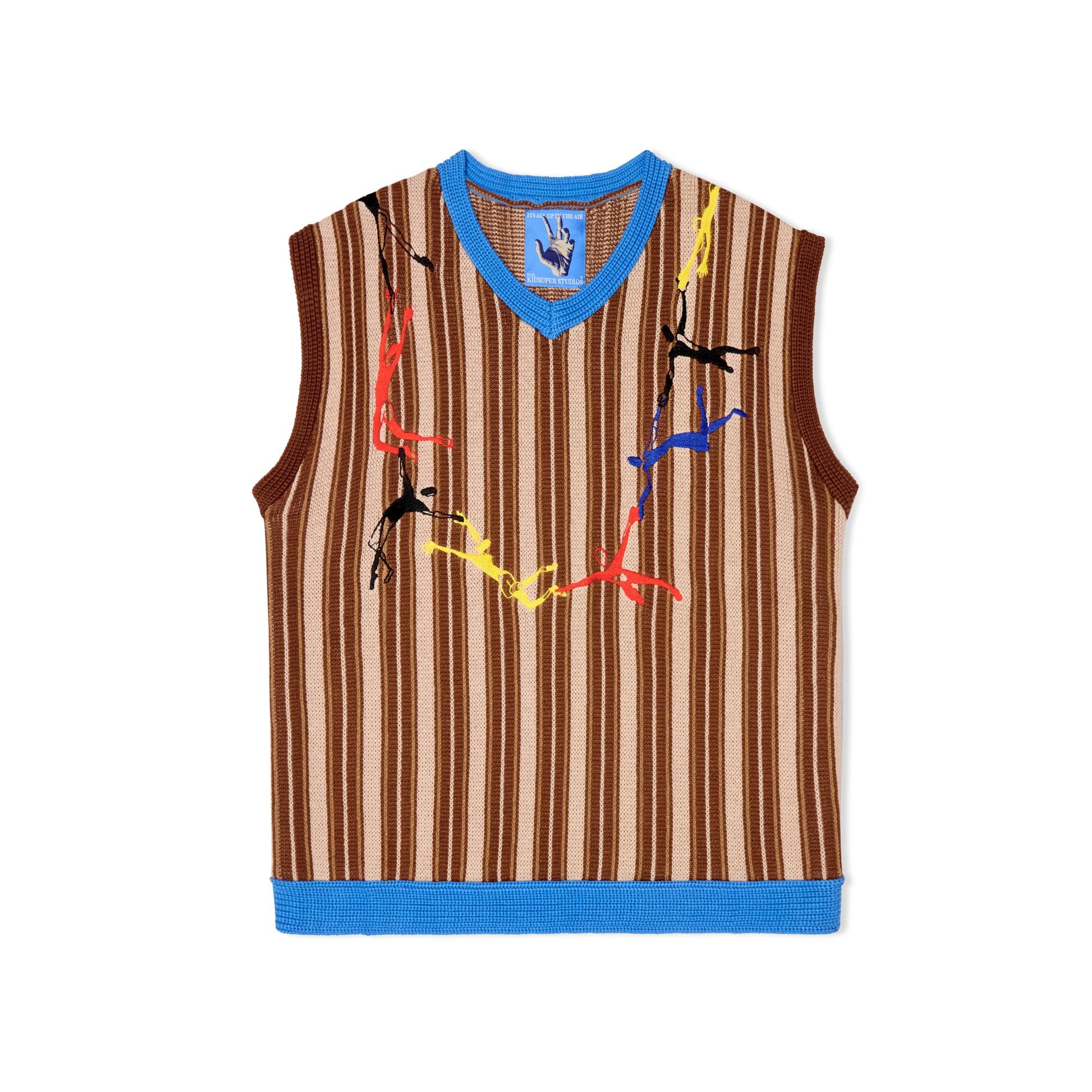 Embroidered Figures Knit Vest [Brown] by KIDSUPER STUDIOS