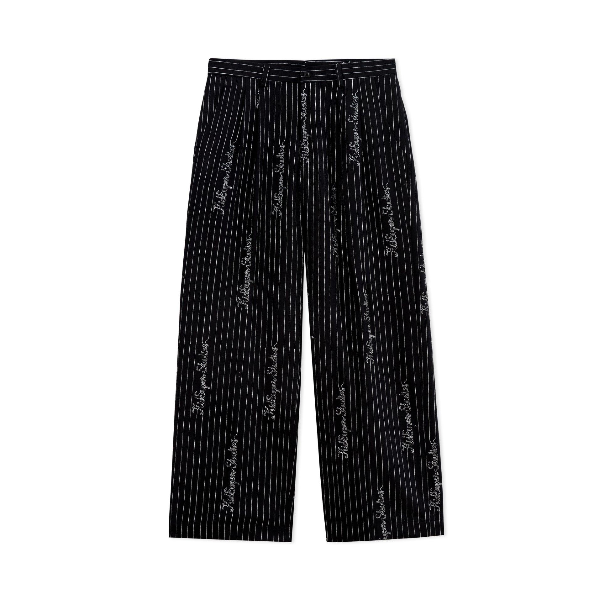 Embroidered KS Pinstripe Suit Bottom [Black] by KIDSUPER STUDIOS