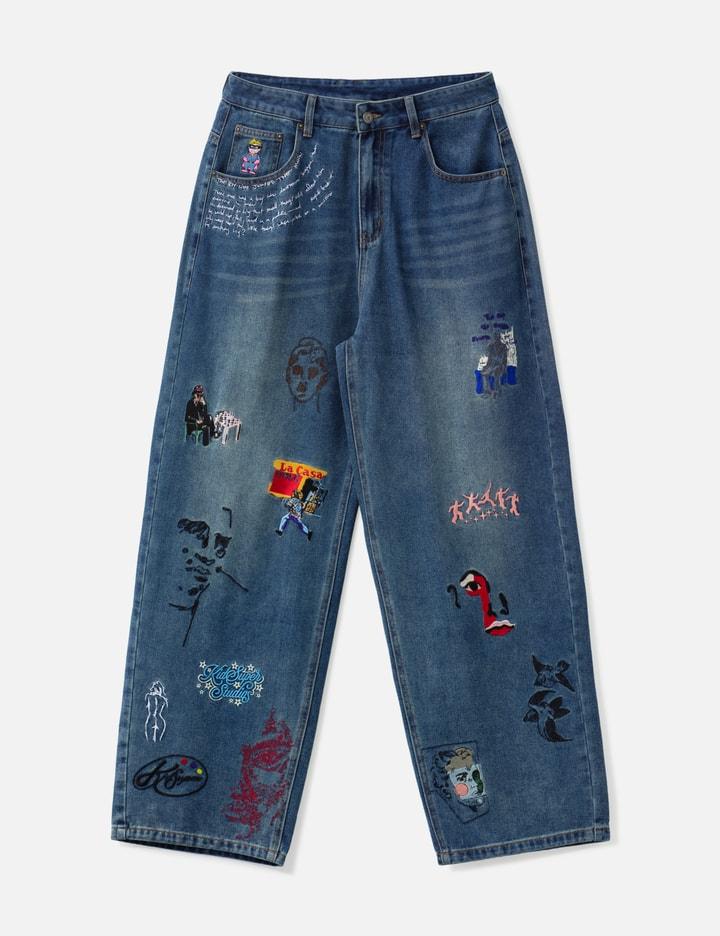 Embroidered Paintings Balloon Pants by KIDSUPER STUDIOS
