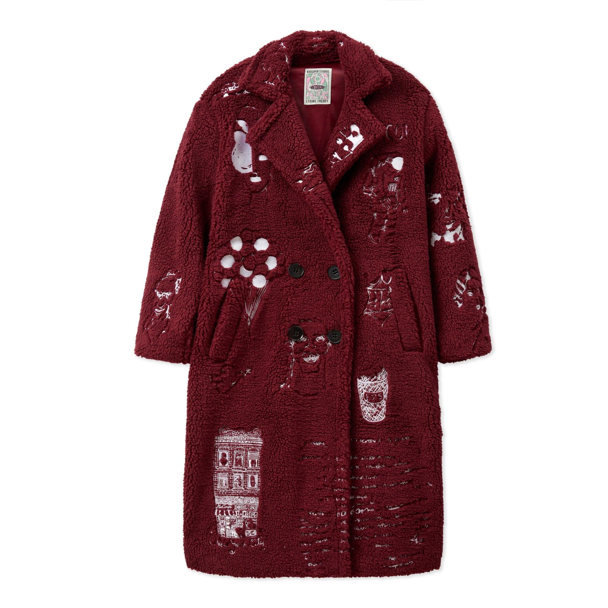 Embroidered Sherpa Fleece Overcoat [Burgundy] by KIDSUPER STUDIOS