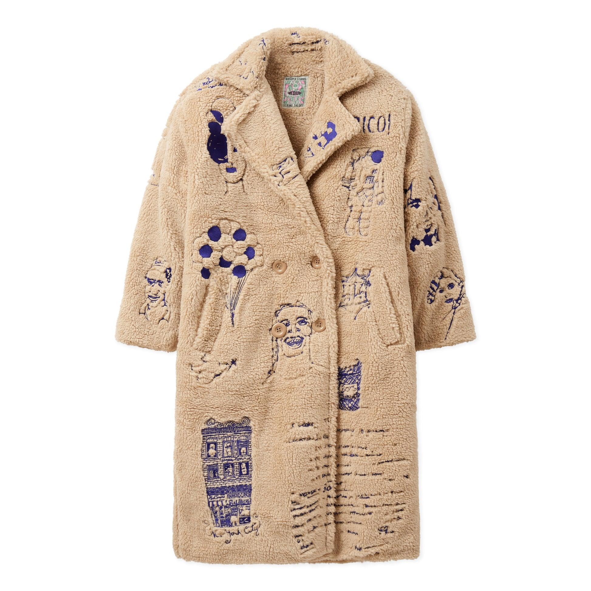 Embroidered Sherpa Fleece Overcoat [Cream] by KIDSUPER STUDIOS