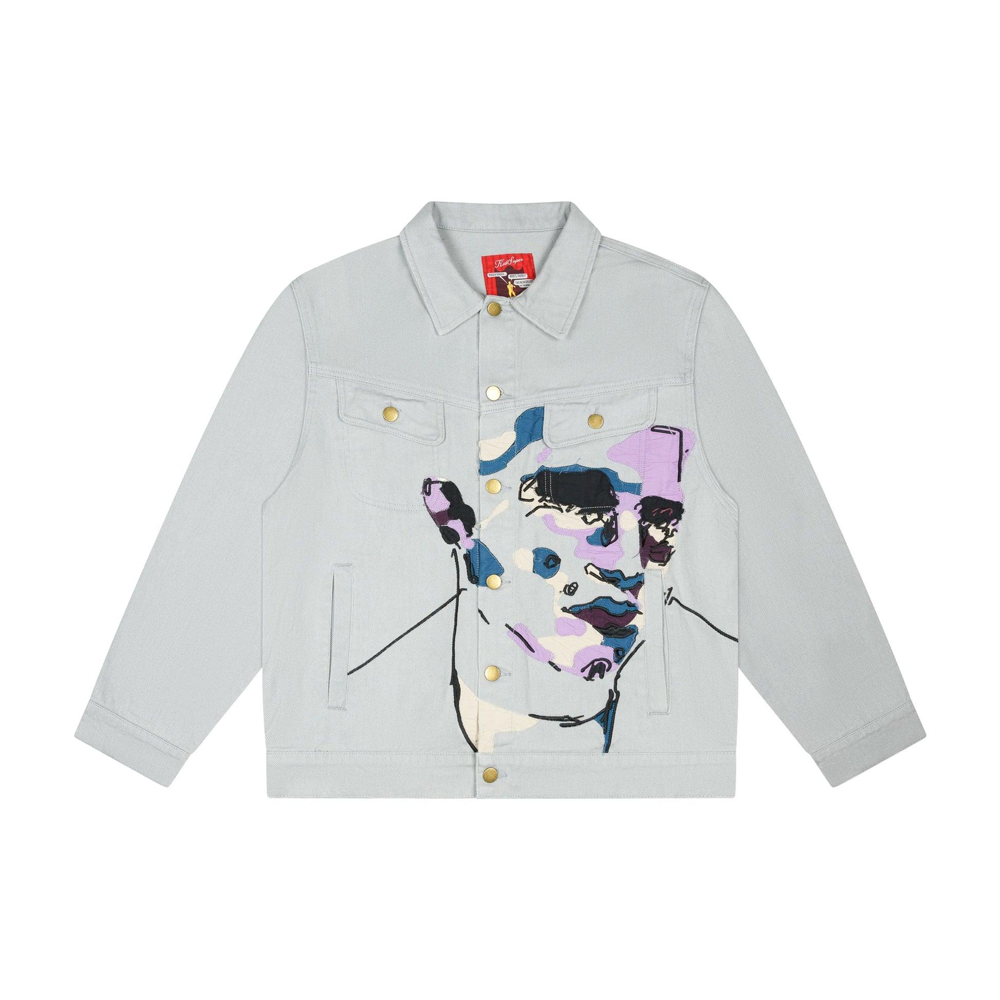 Face Embroidered Denim Jacket [Grey] by KIDSUPER STUDIOS