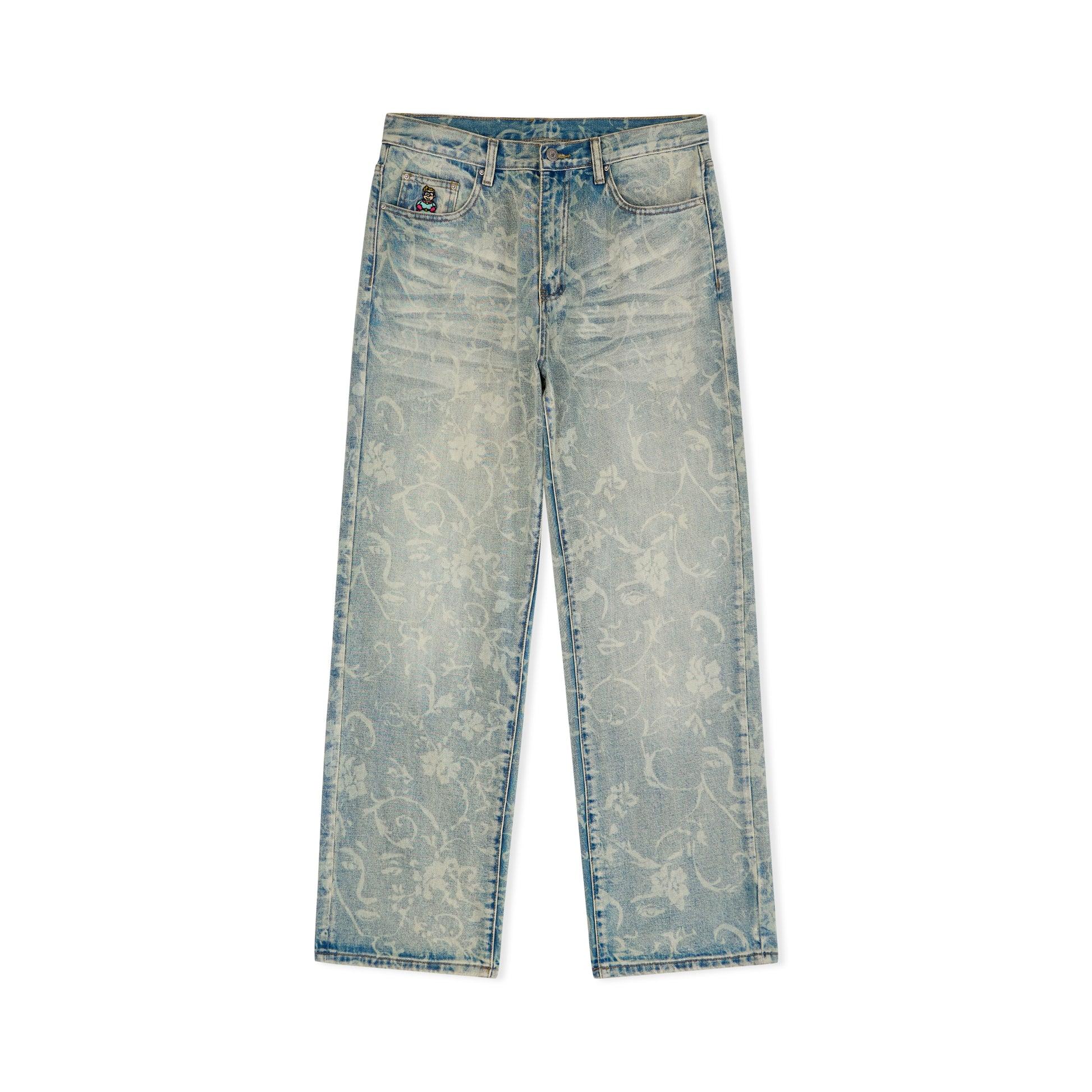 Face Floral Washed Denim Jeans [Light Mud Wash] by KIDSUPER STUDIOS