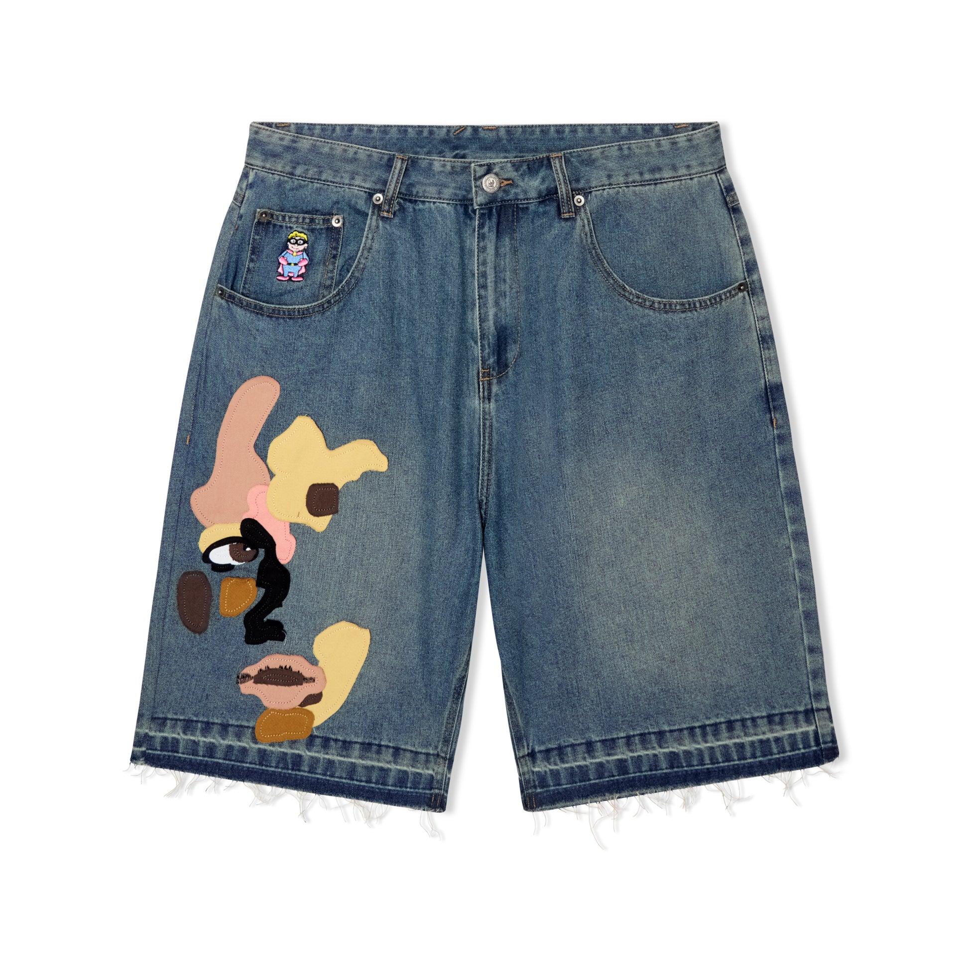 Face Patchwork Baggy Shorts [Light Wash] by KIDSUPER STUDIOS