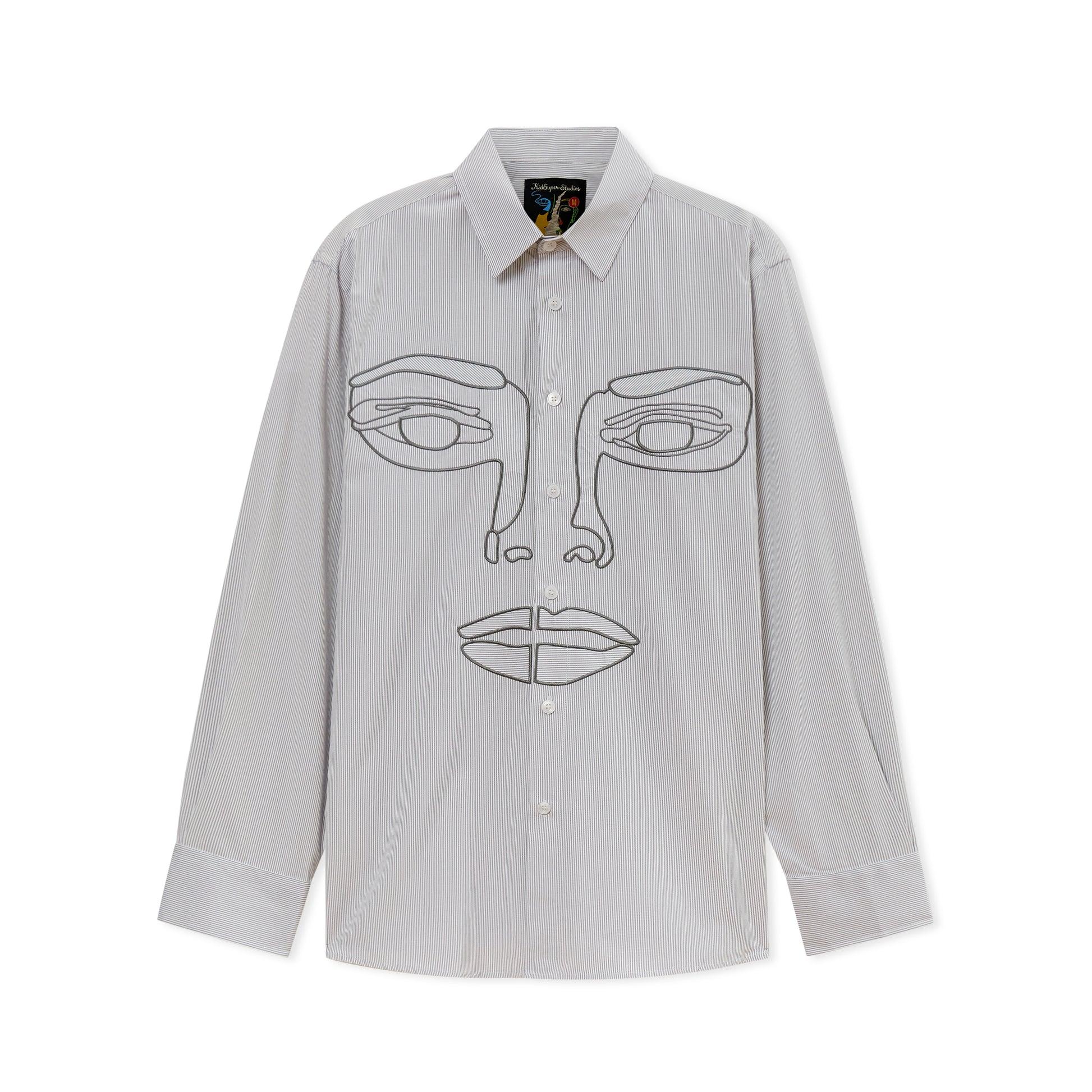 Face Stripe Button Up [Blue Stripe] by KIDSUPER STUDIOS