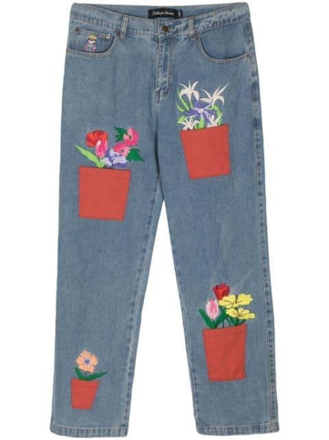 Flower Pot embroidered straight-leg jeans by KIDSUPER STUDIOS
