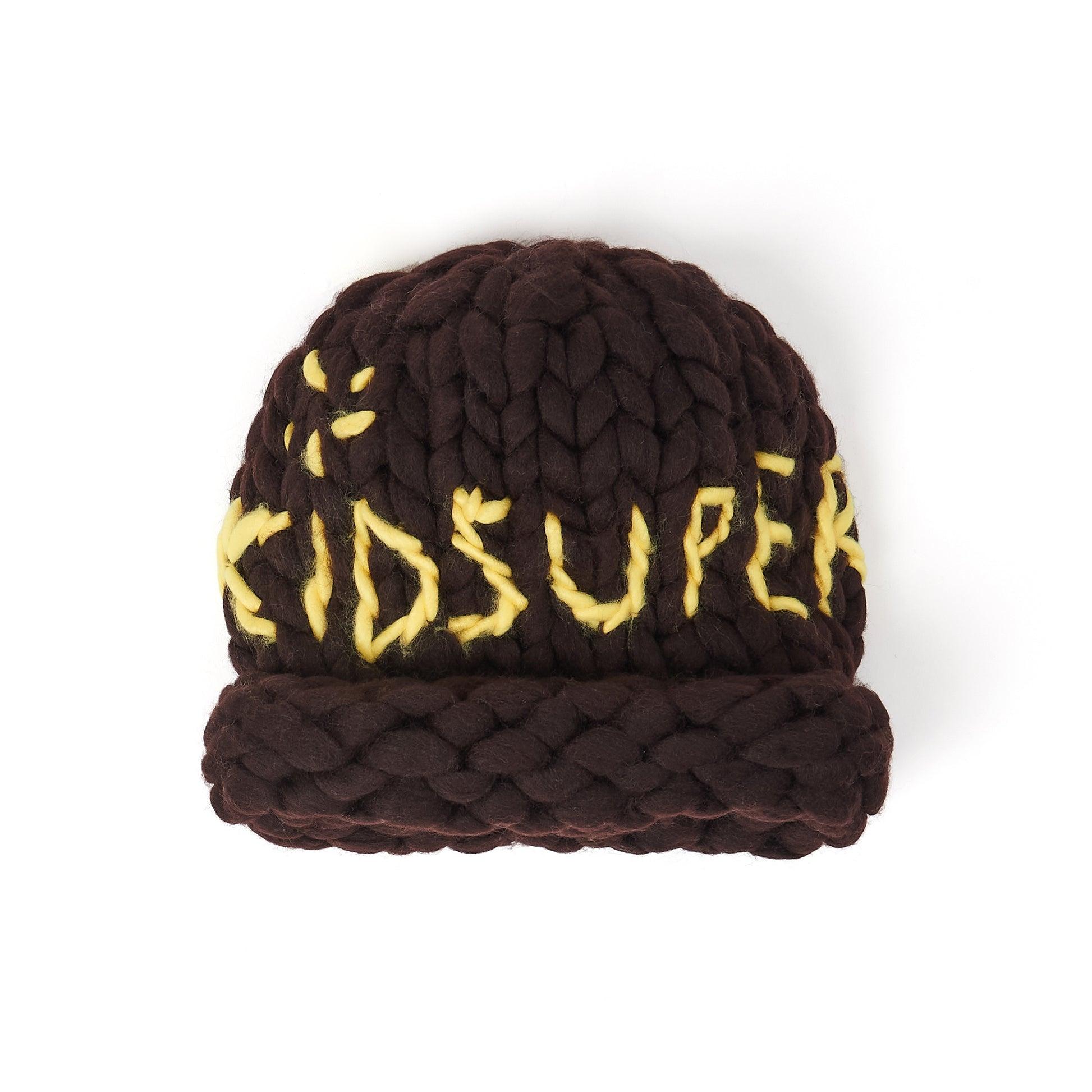 Hand Knit Chunky Knit Beanie [Brown] by KIDSUPER STUDIOS