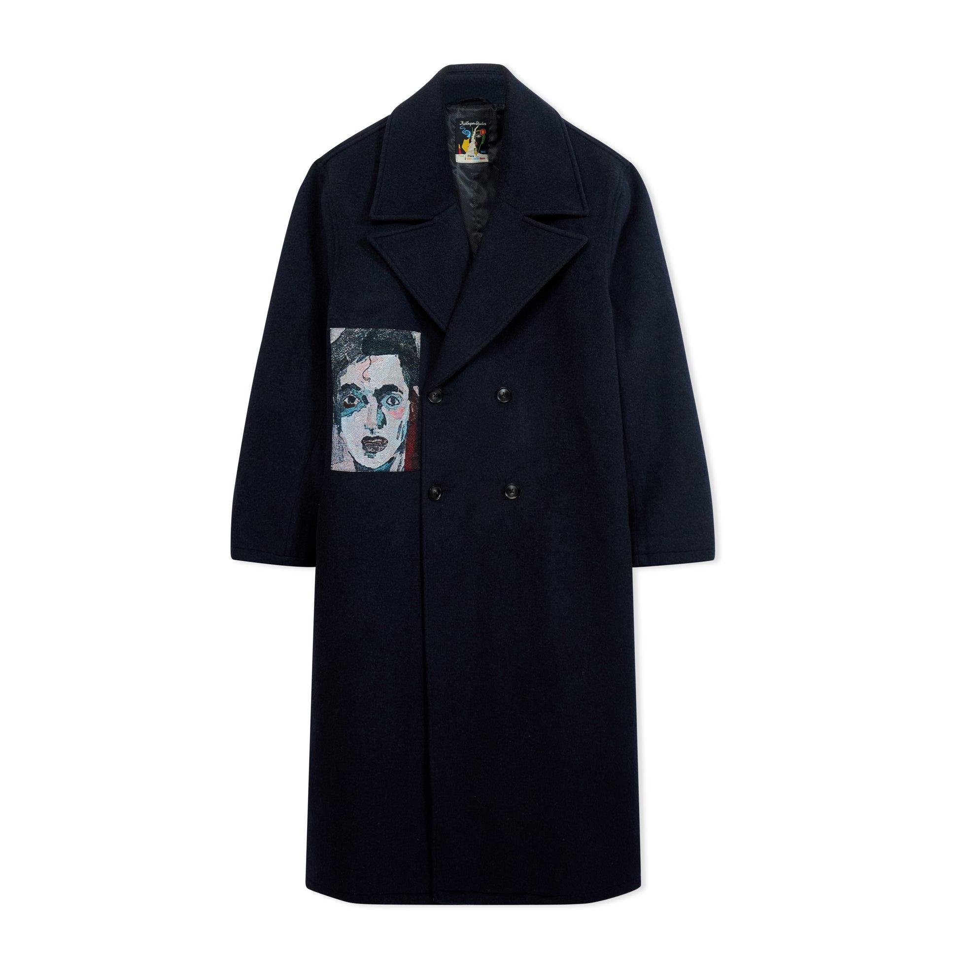 Jacquard Patches Wool Overcoat [Navy] by KIDSUPER STUDIOS