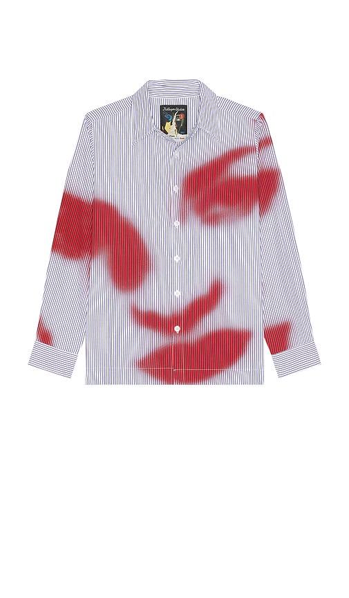 KidSuper Blurry Face Airbrush Striped Button Up Shirt in Blue,Red by KIDSUPER STUDIOS KidSuper Blurry Face Airbrush Striped Button Up Shirt in Blue,Red by KIDSUPER STUDIOS