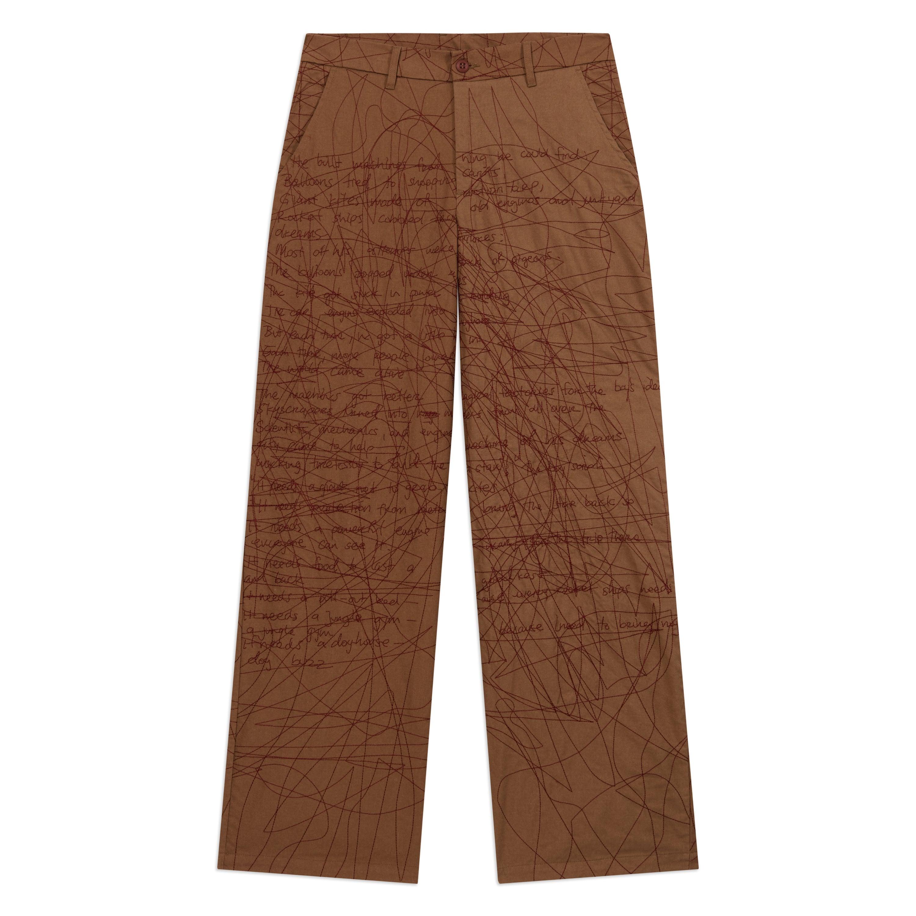 Manuscript Embroidered Trouser [Brown] by KIDSUPER STUDIOS