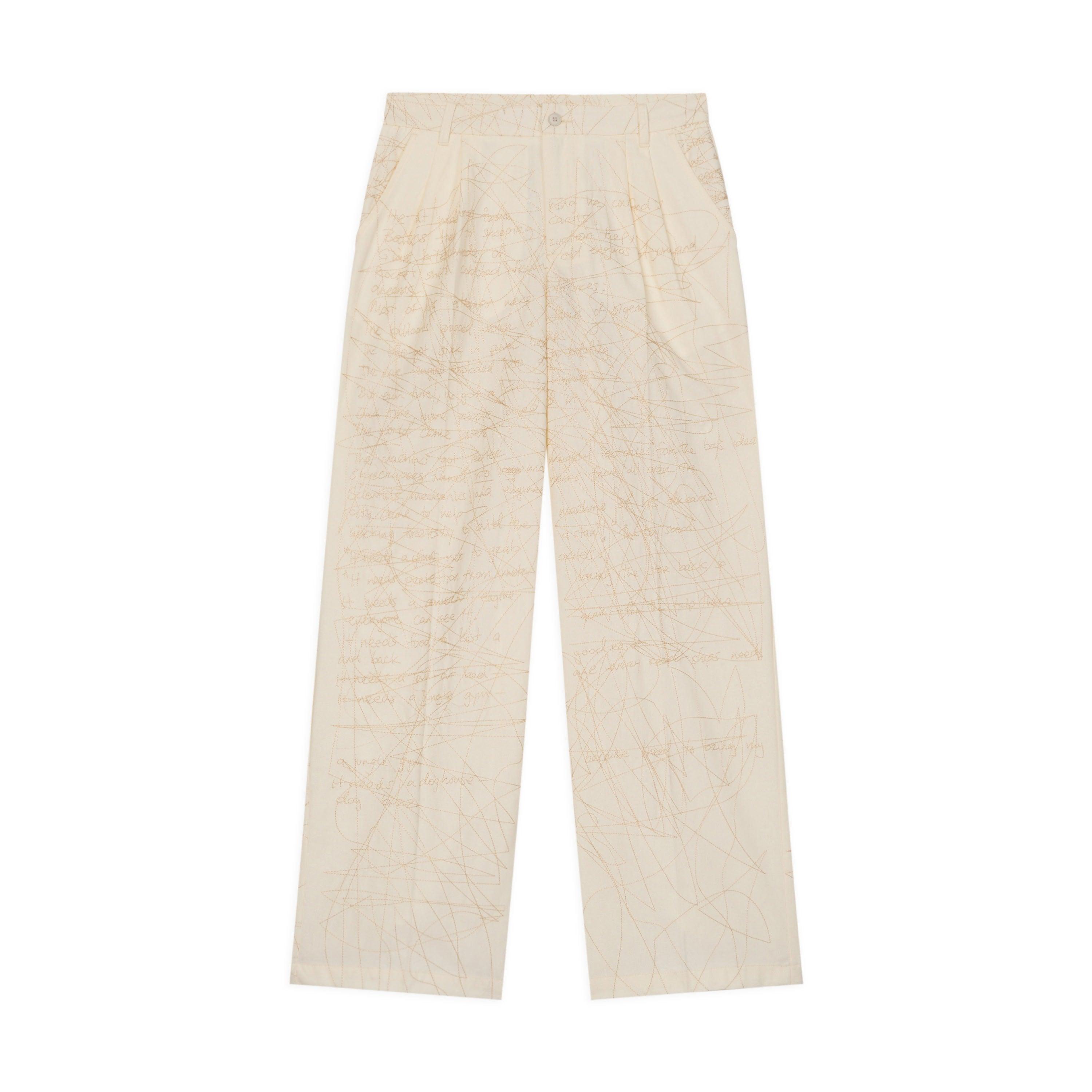 Manuscript Embroidered Trouser [Cream] by KIDSUPER STUDIOS