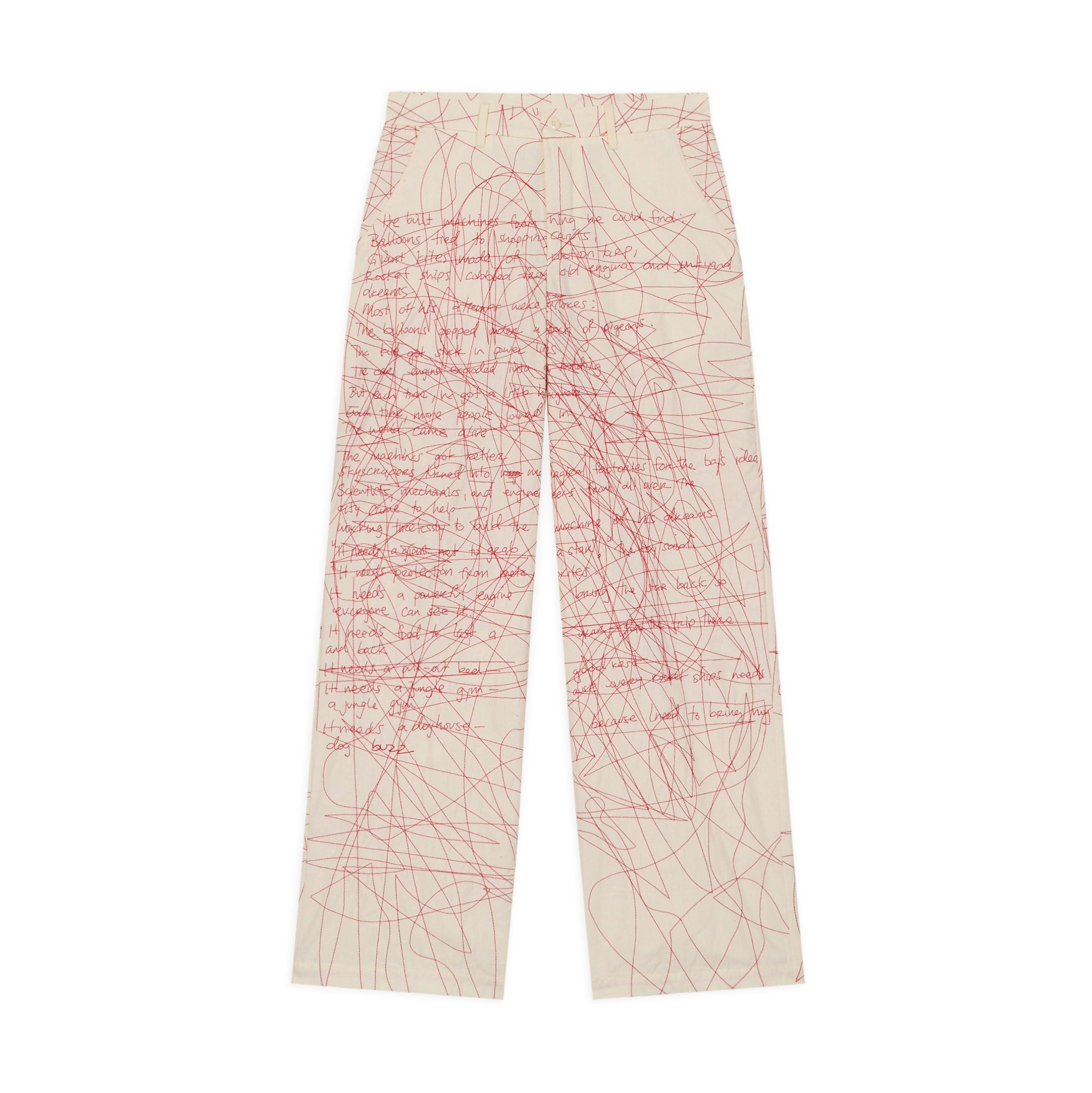 Manuscript Embroidered Trouser [Cream/Red] by KIDSUPER STUDIOS