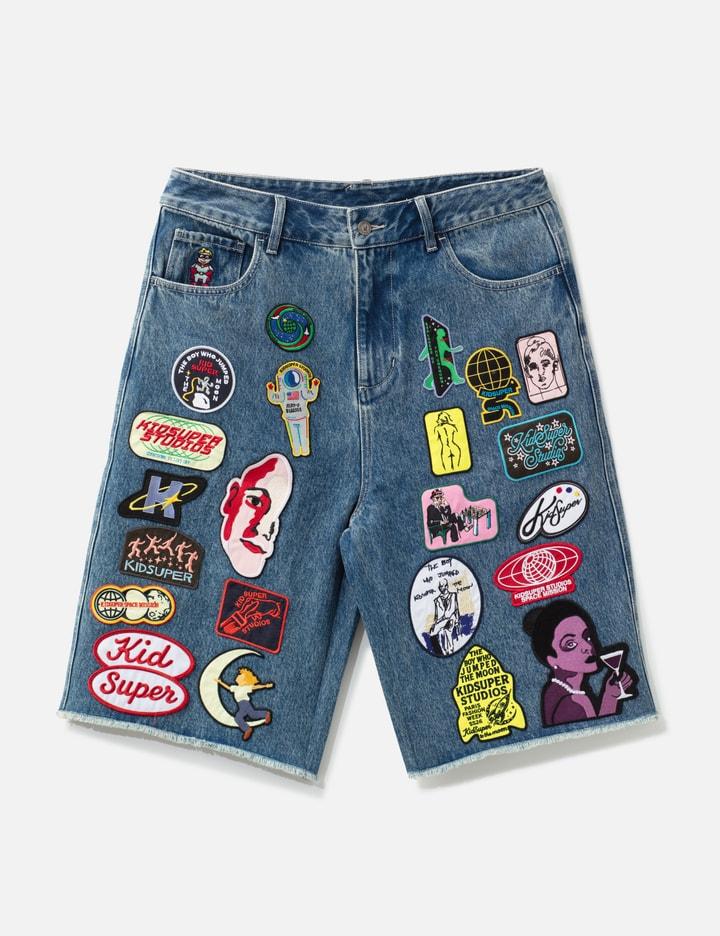 Patches Denim Long Short by KIDSUPER STUDIOS