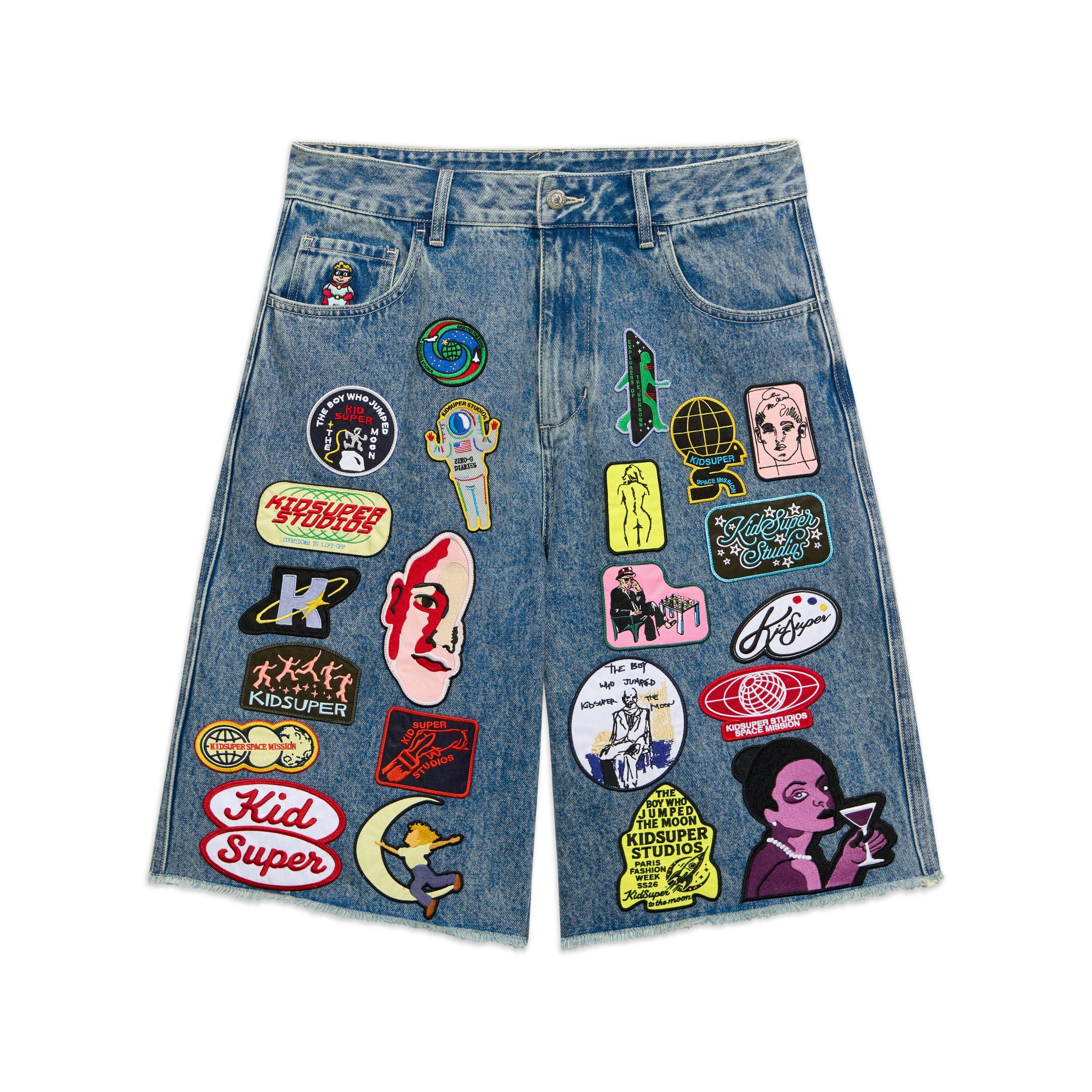 Patches Denim Long Short [Dark Blue] by KIDSUPER STUDIOS
