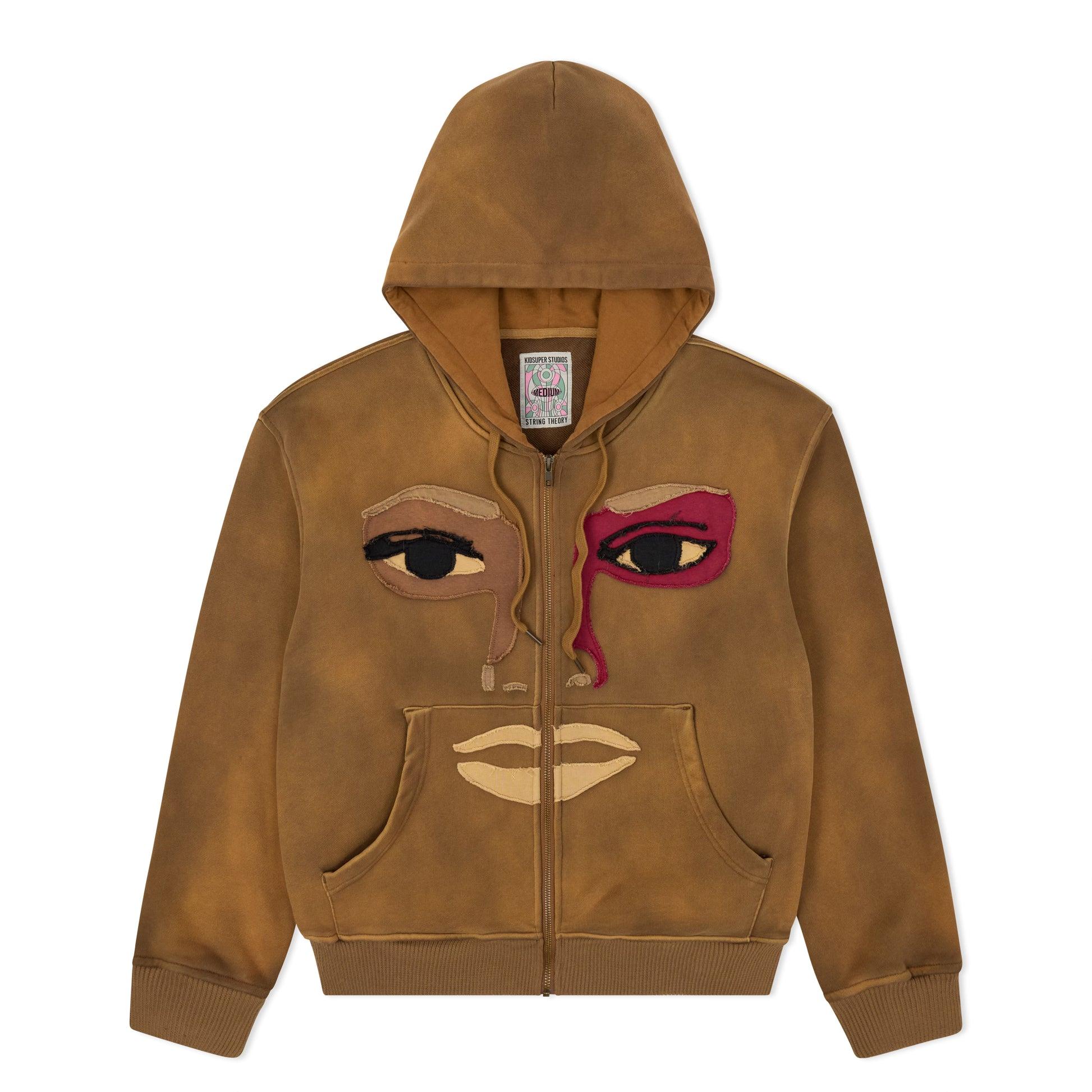 Patchwork Face Heavyweight Zip Up Hoodie [Dark Brown] by KIDSUPER STUDIOS