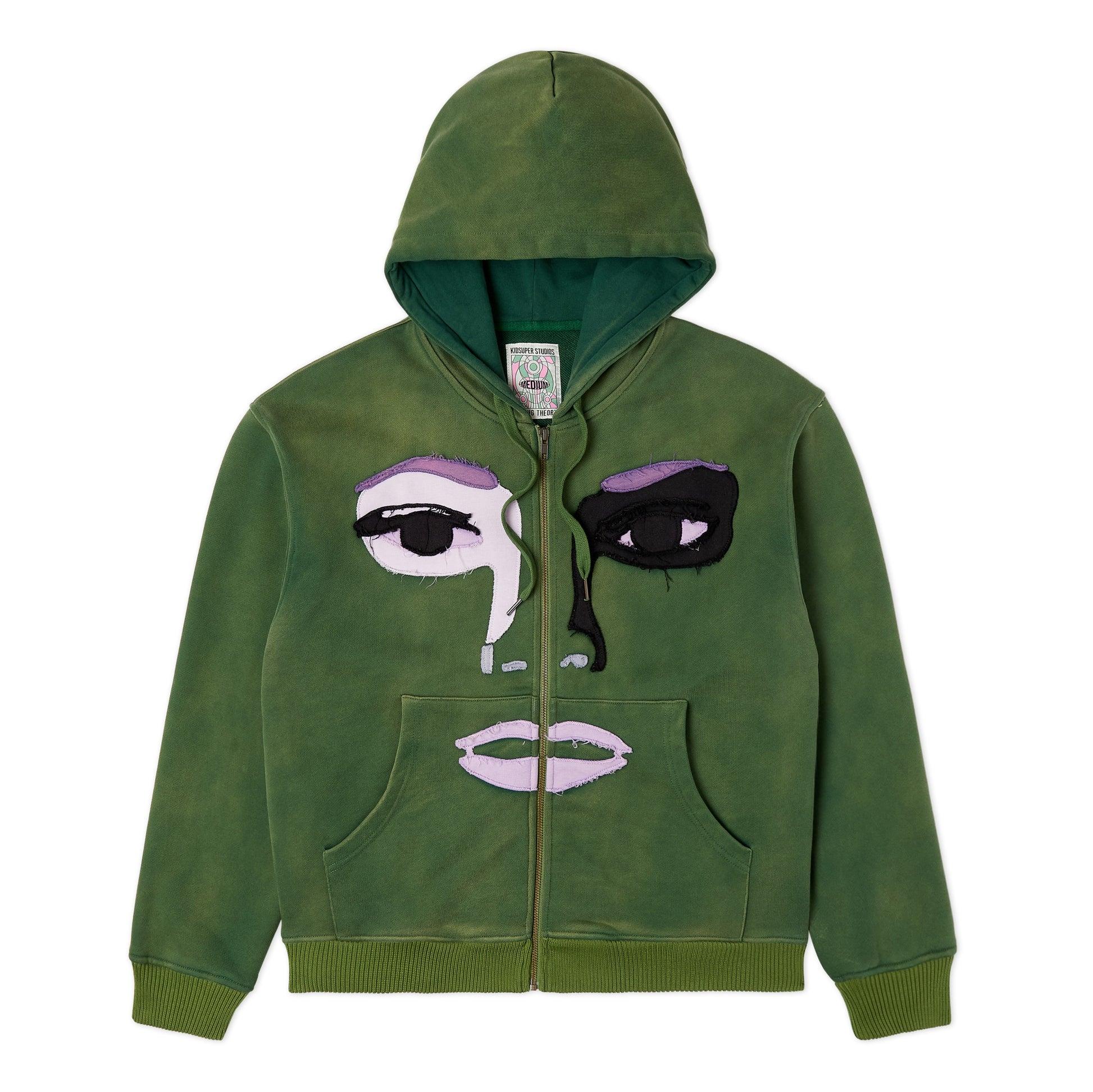 Patchwork Face Washed Heavyweight Zip Hoodie [Green] by KIDSUPER STUDIOS