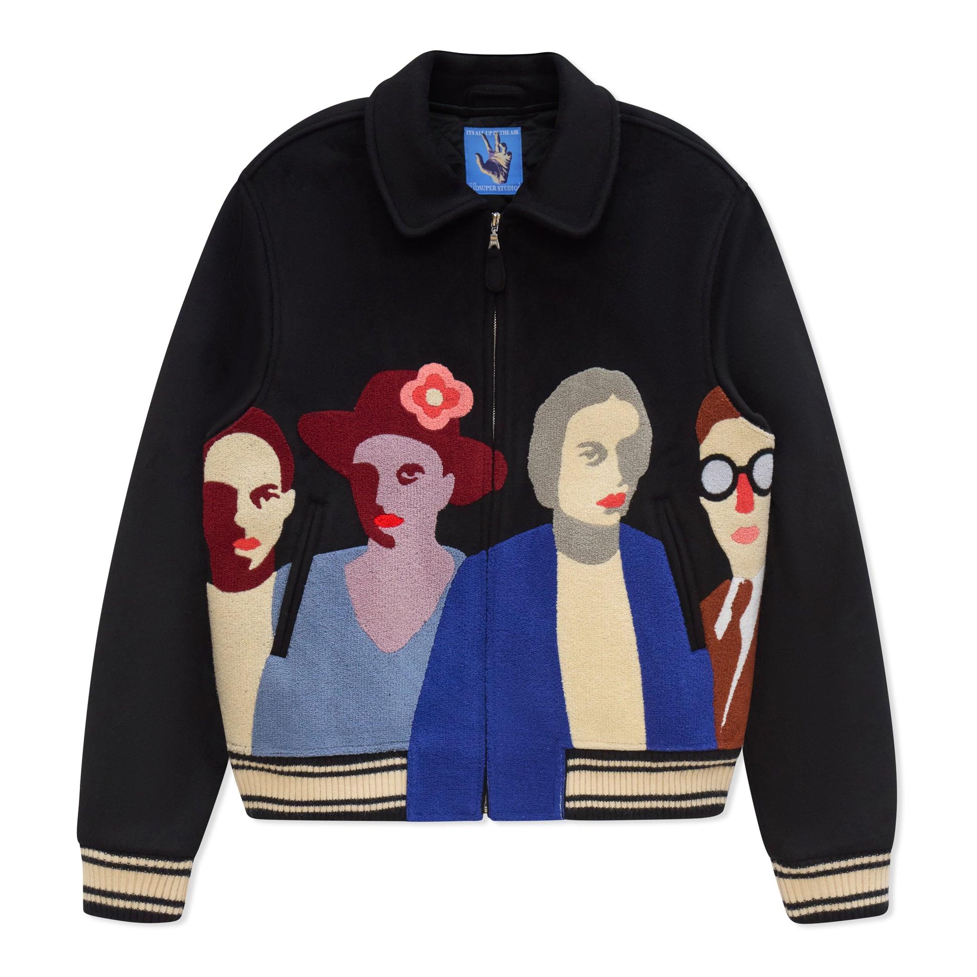 Patchwork Portraits Wool Varsity Jacket [Black] by KIDSUPER STUDIOS