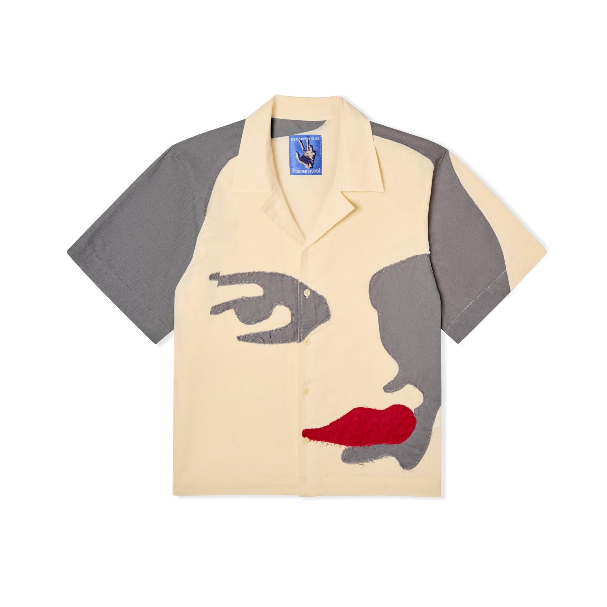 Patchwork face linen Camp Shirt [Natural / Brown] by KIDSUPER STUDIOS