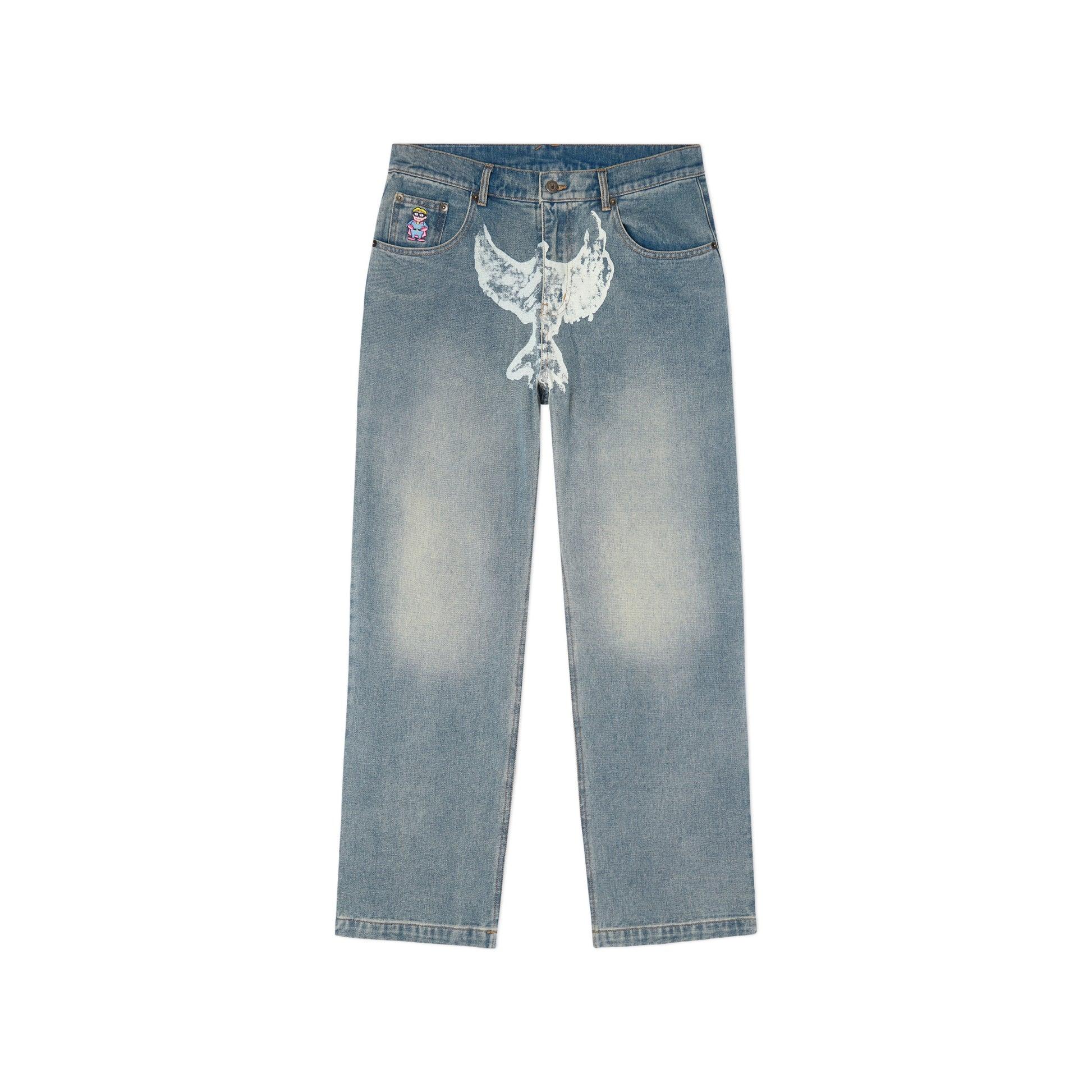 Printed Dove Washed Jeans [Blue] by KIDSUPER STUDIOS