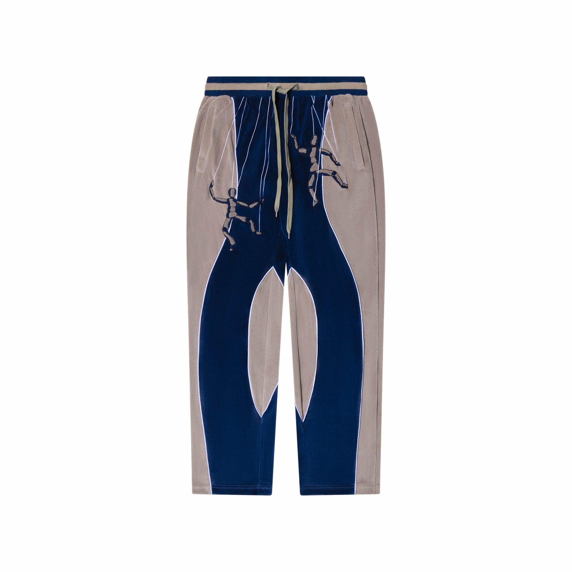 Puppet Master Velour Tracksuit Bottoms [Blue/Grey] by KIDSUPER STUDIOS
