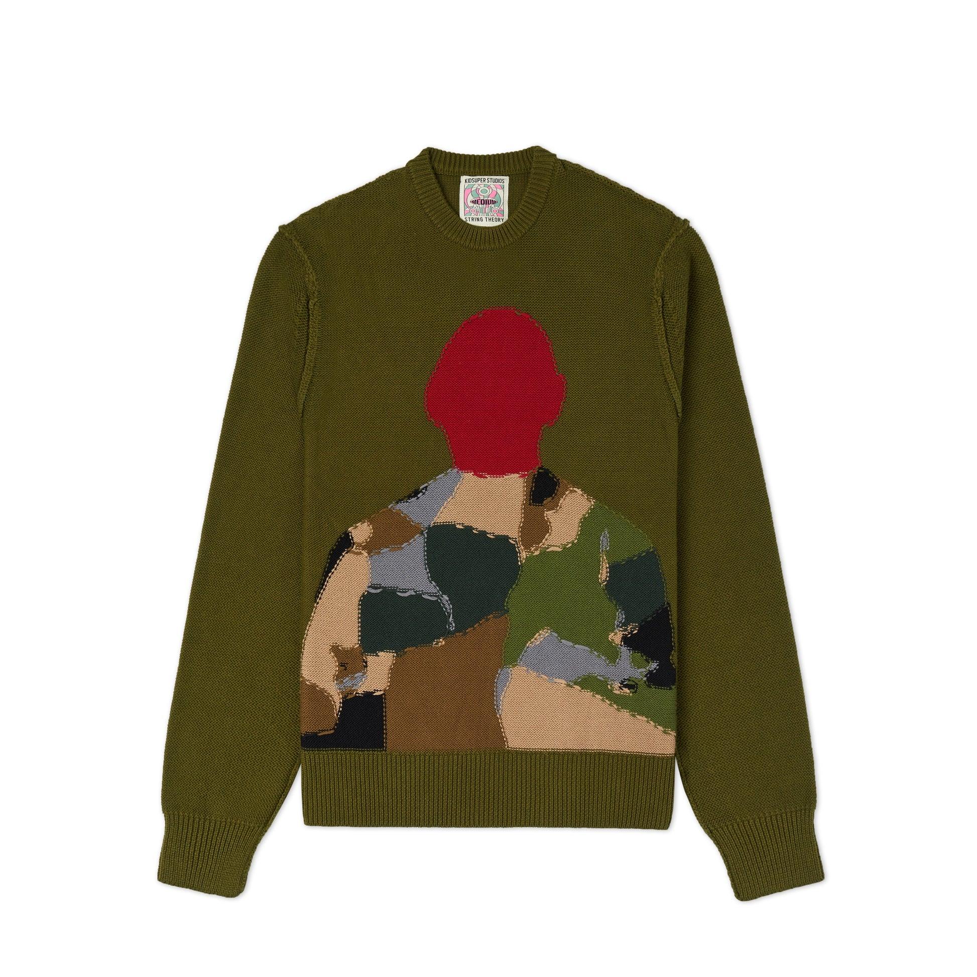 Reverse Intarsia Knit Figure Sweater [Olive] by KIDSUPER STUDIOS