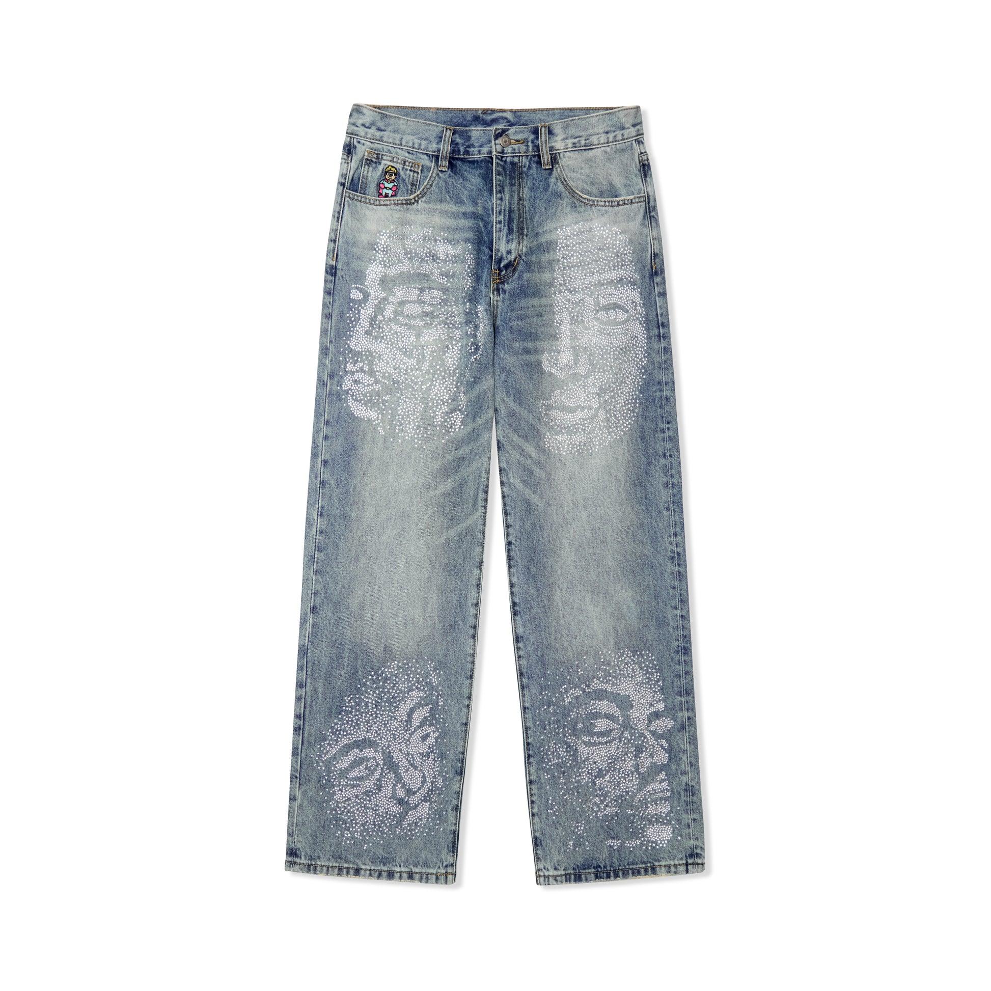 Rhinestone Face Jeans [Blue] by KIDSUPER STUDIOS