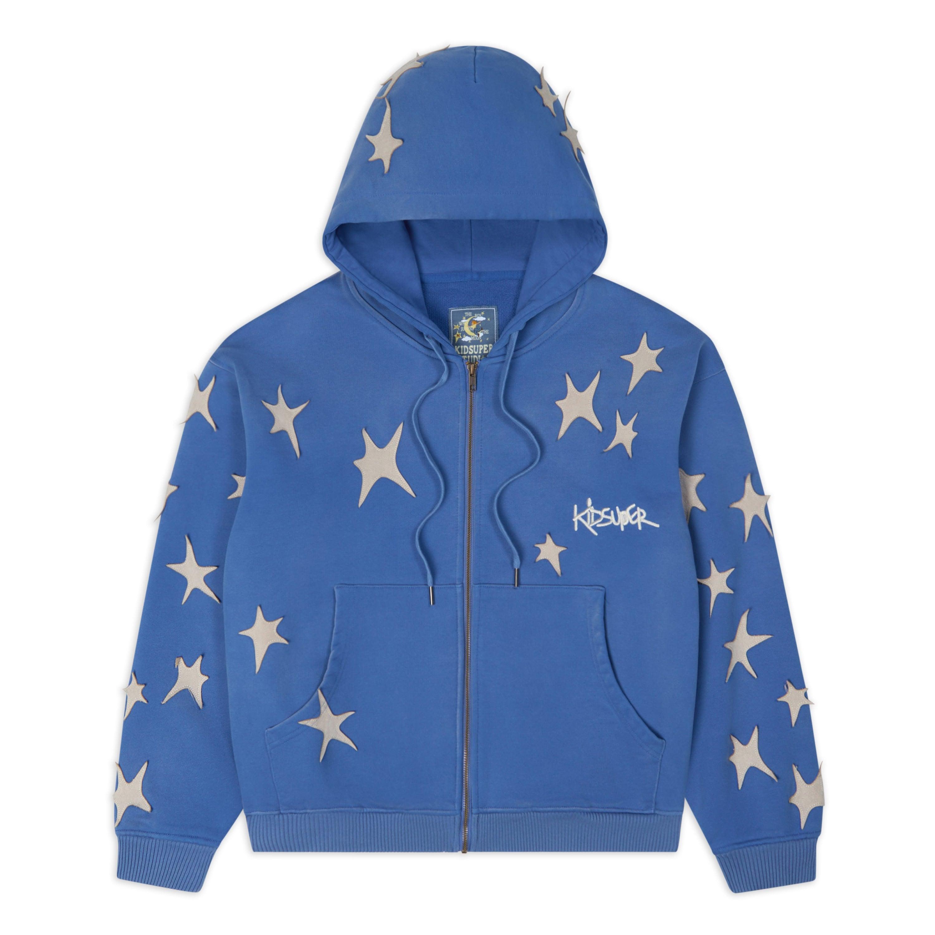 Stars Patchwork Washed Hoodie [Blue] by KIDSUPER STUDIOS