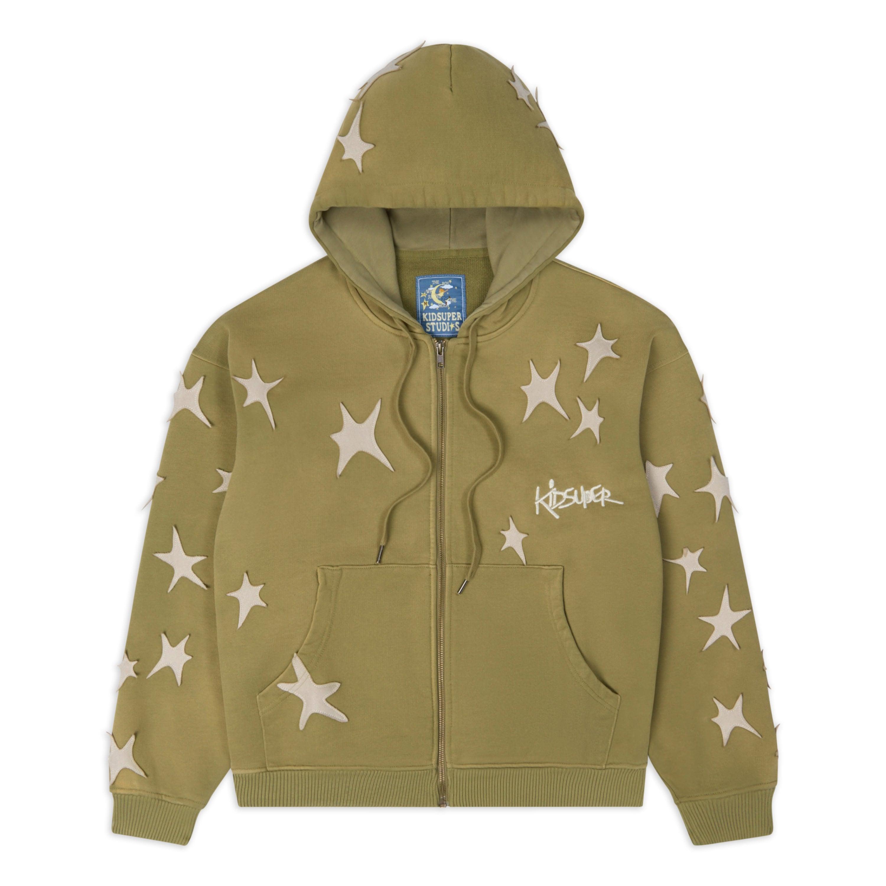 Stars patchwork washed hoodie [Green] by KIDSUPER STUDIOS