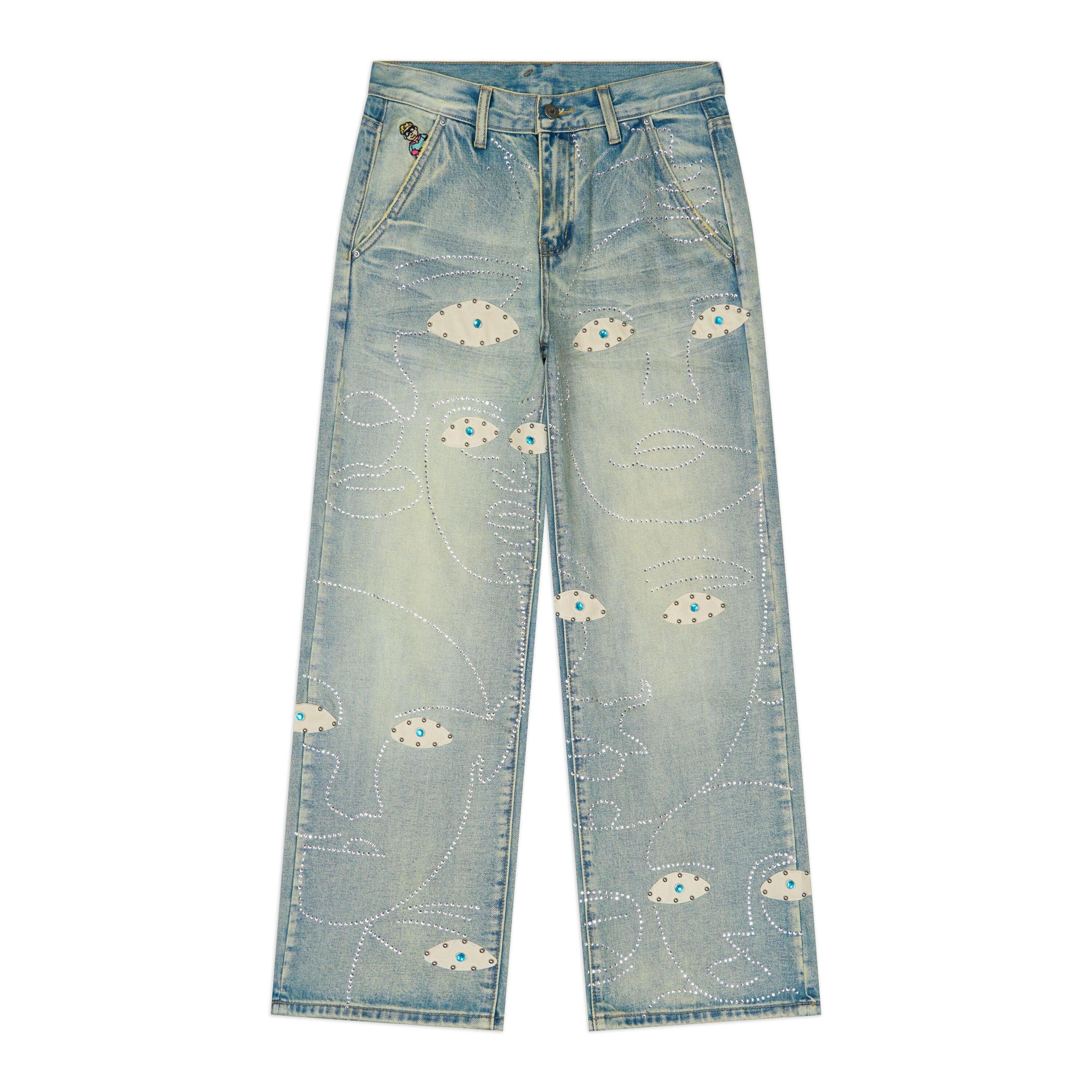 Studded Face Jeans [Blue] by KIDSUPER STUDIOS