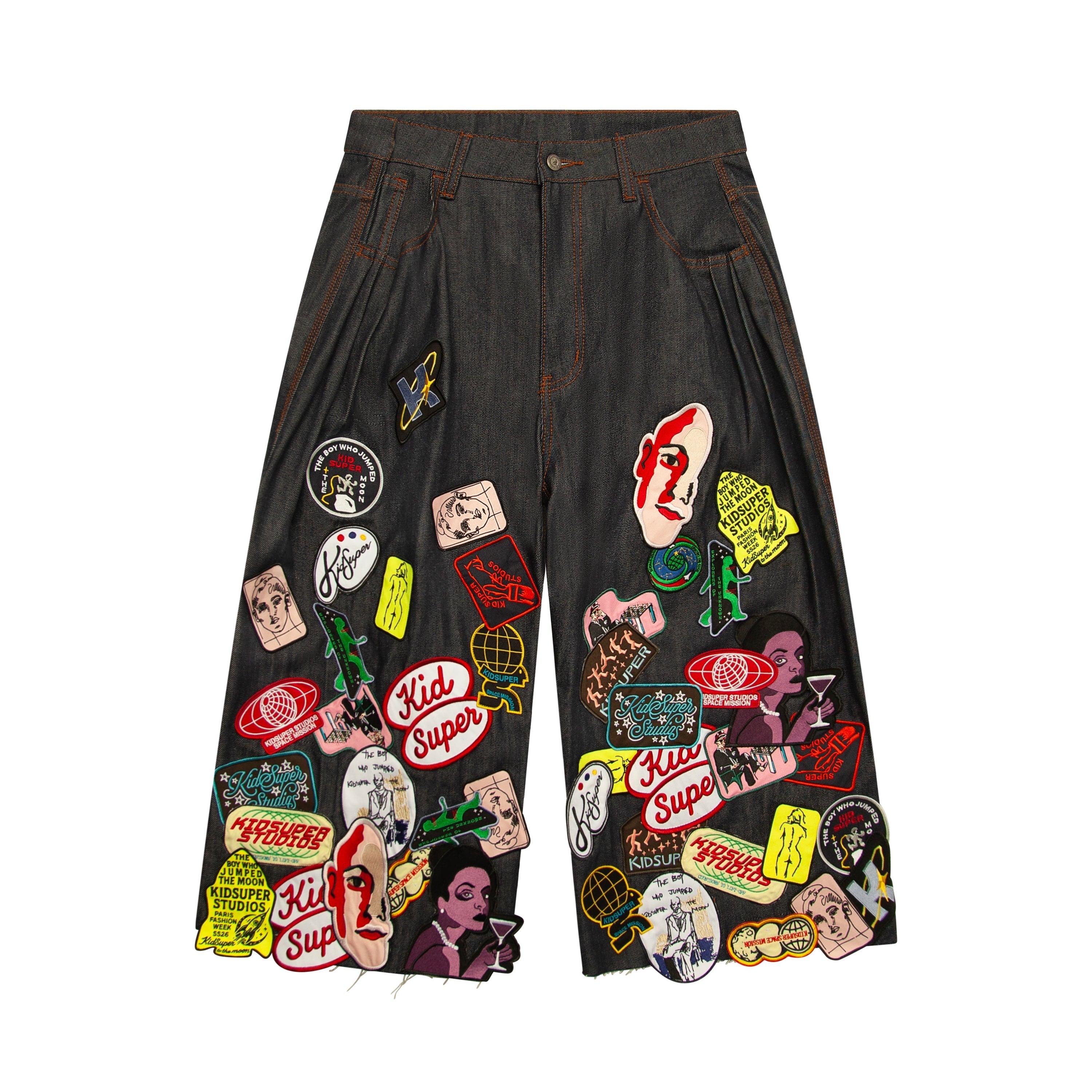 Super Long Patches Shorts [Raw Denim] by KIDSUPER STUDIOS