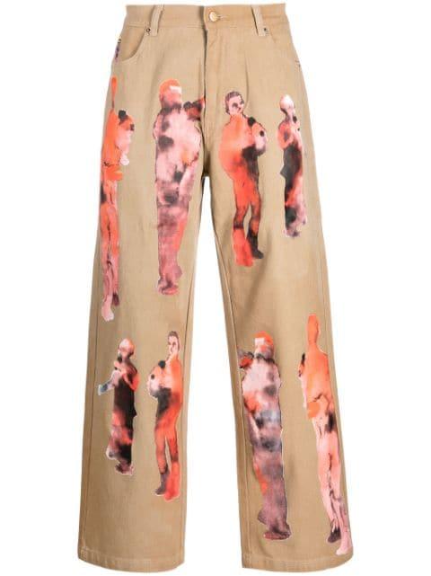 graphic-print cotton straight-leg jeans by KIDSUPER STUDIOS