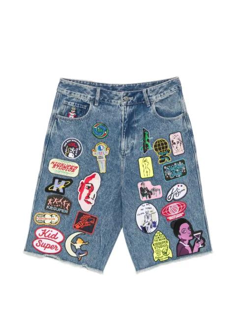 patch-embellished frayed-edge shorts by KIDSUPER STUDIOS