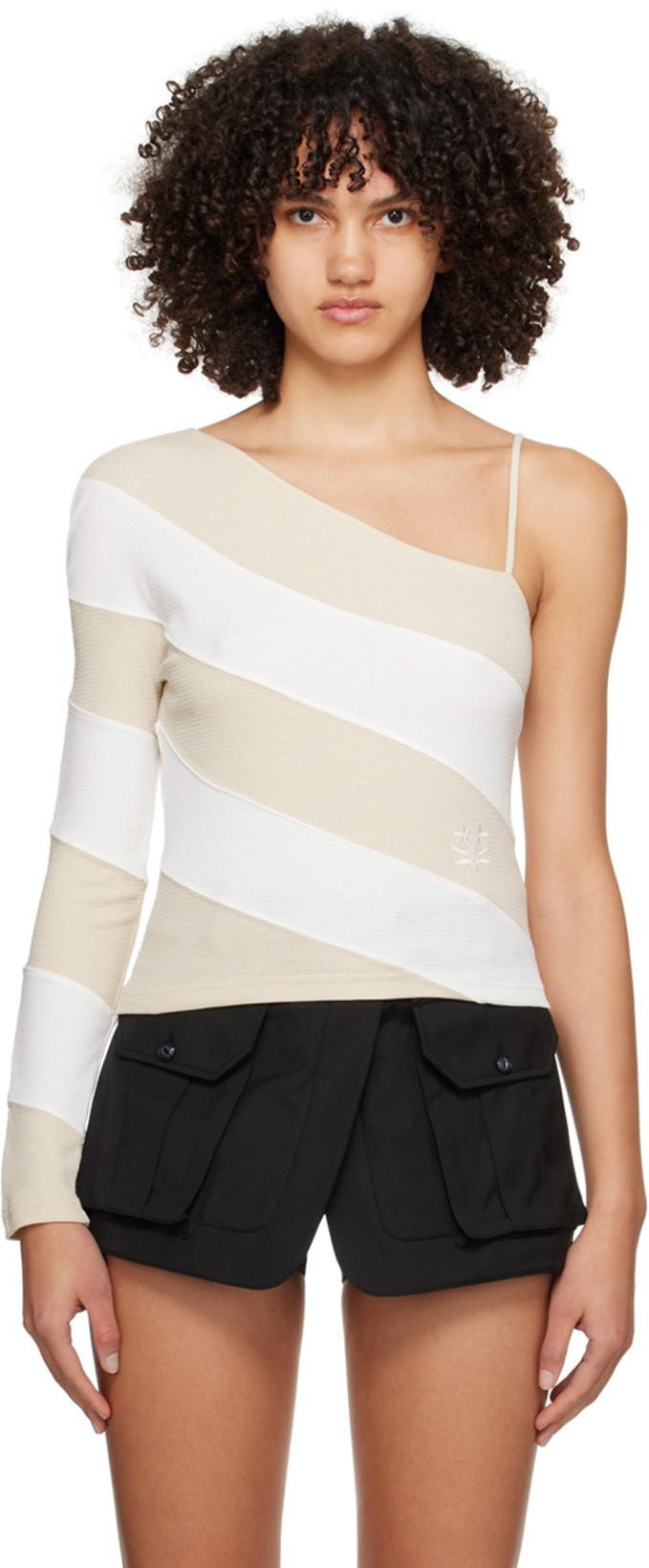 Beige & Off-White Oblique Long Sleeve T-Shirt by KIJUN