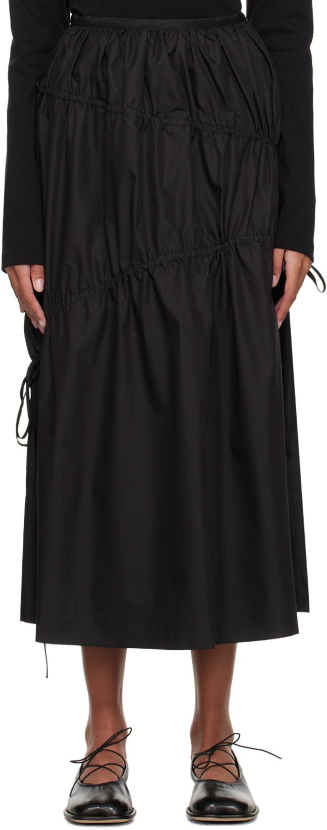 Black Shirring Maxi Skirt by KIJUN