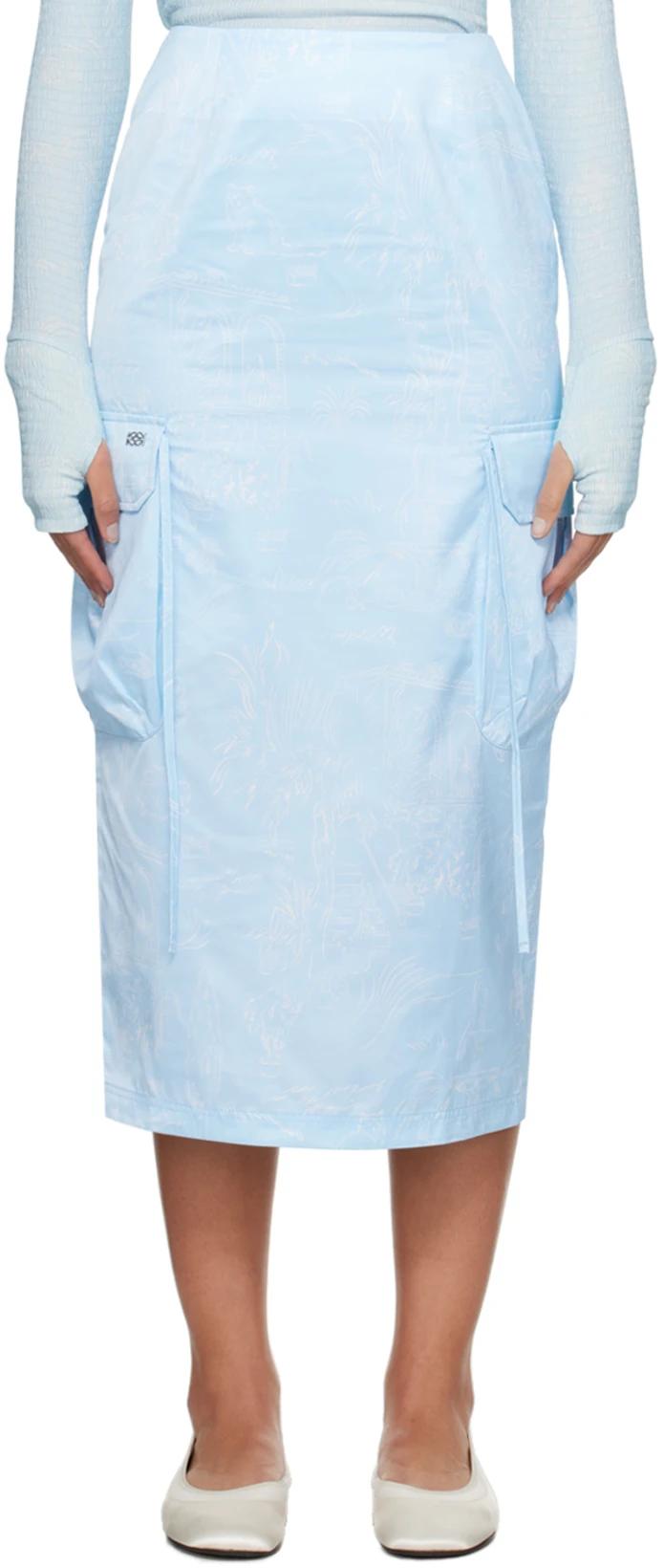 Blue Drawing Cargo Midi Skirt by KIJUN