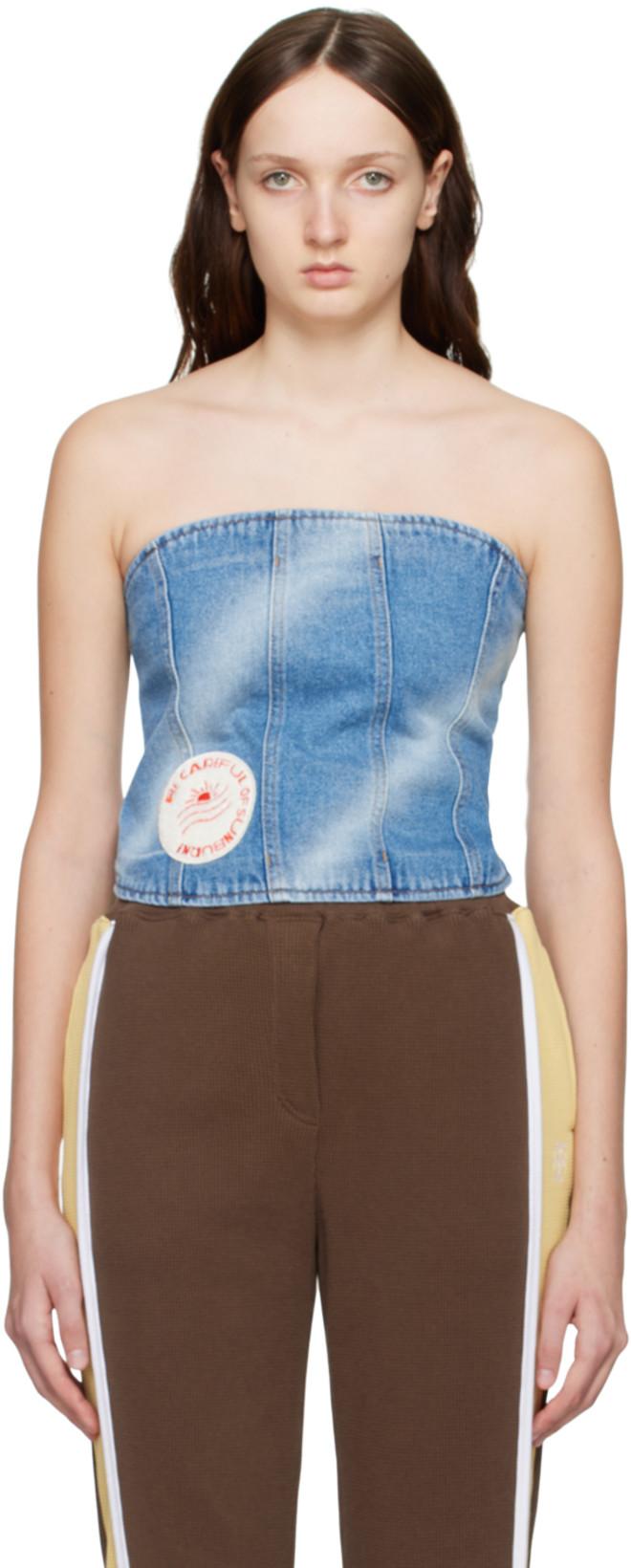 Blue Faded Denim Bustier by KIJUN
