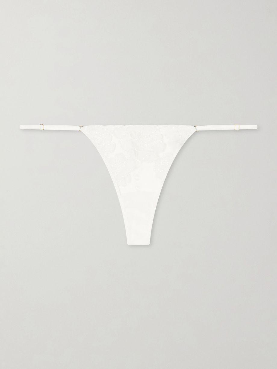 Fleurs Veloutes lace-trimmed mesh thong by KIKI DE MONTPARNASSE