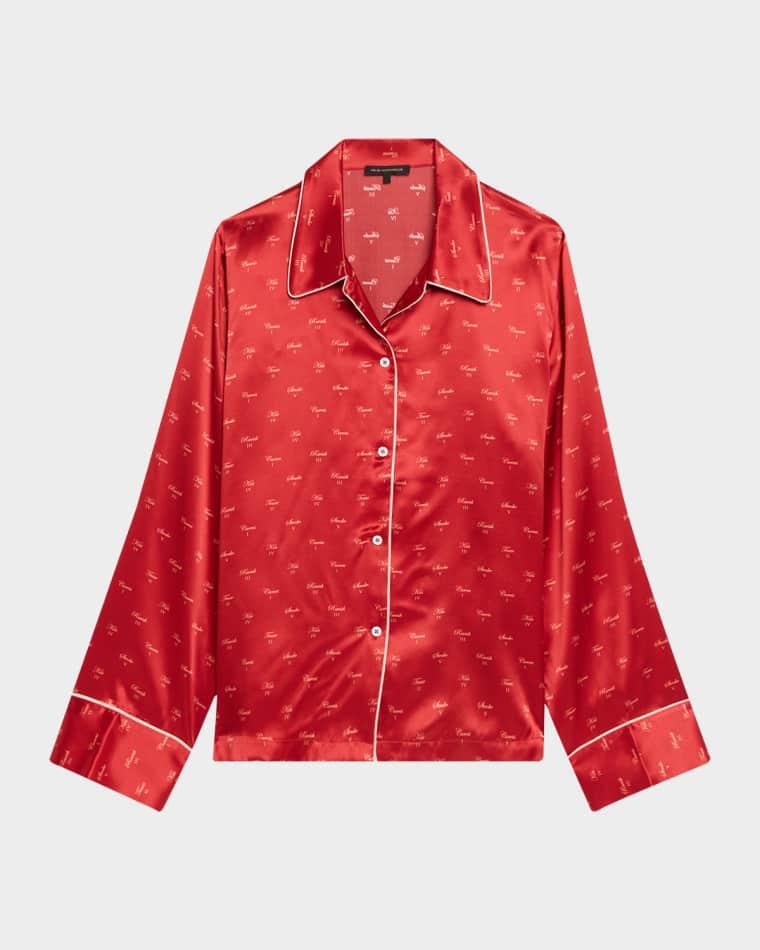 Kiss-Print Silk Lounge Nightshirt by KIKI DE MONTPARNASSE