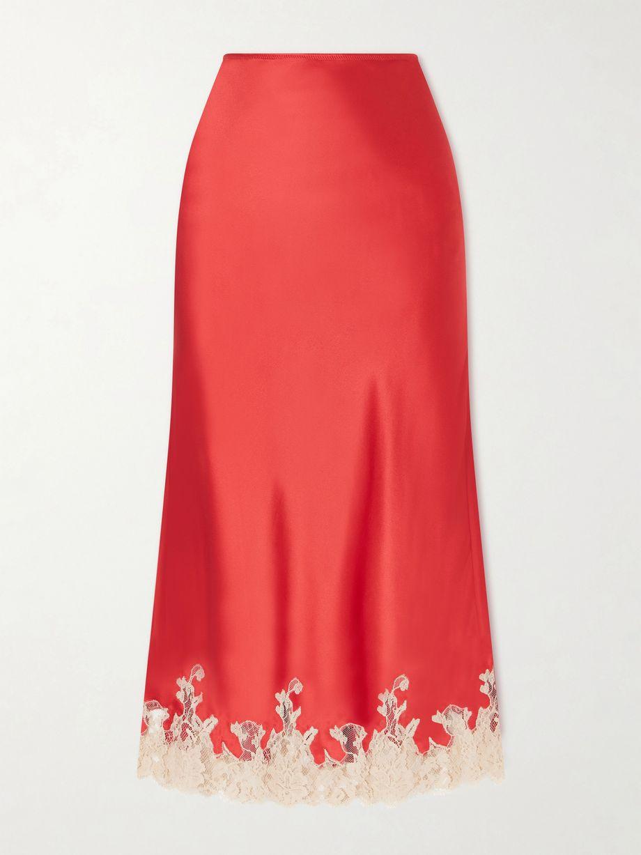 Orchid lace-trimmed silk-satin midi skirt by KIKI DE MONTPARNASSE