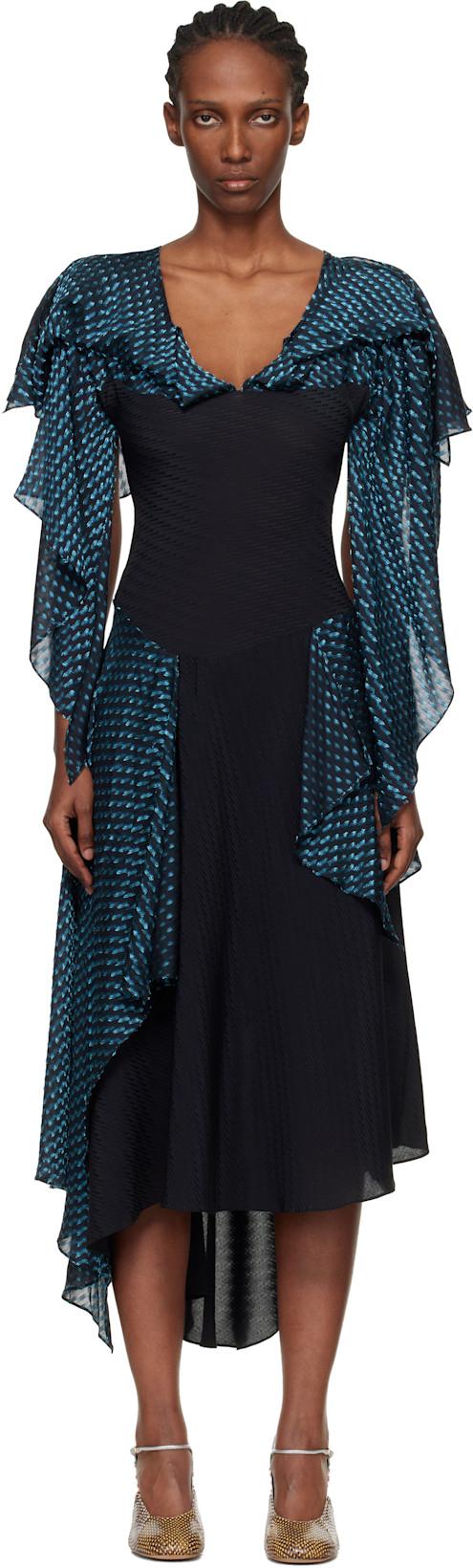 Black & Blue Plexus Midi Dress by KIKO KOSTADINOV