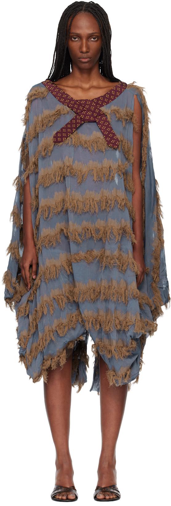 Blue & Brown Rossi Midi Dress by KIKO KOSTADINOV