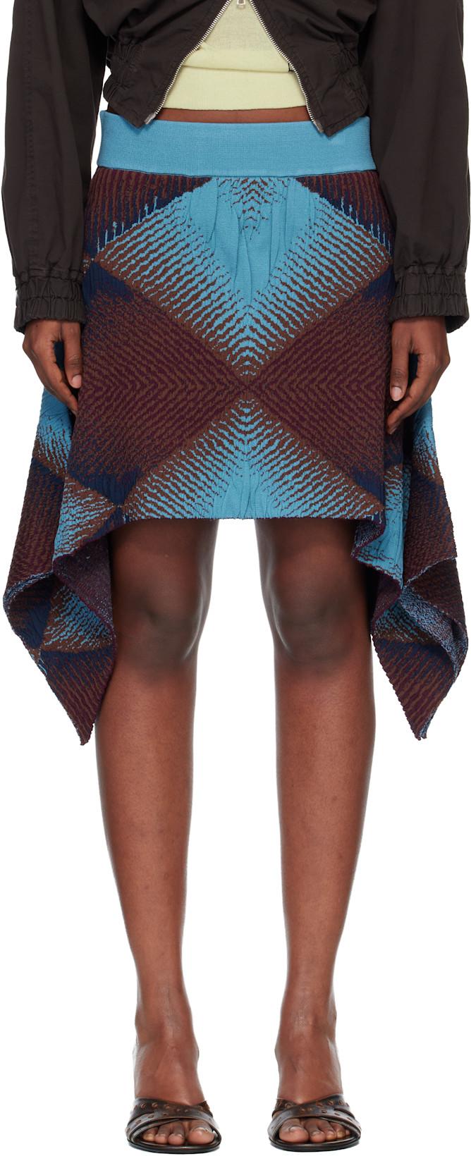 Brown & Blue Ikat Argyle Jacquard Miniskirt by KIKO KOSTADINOV