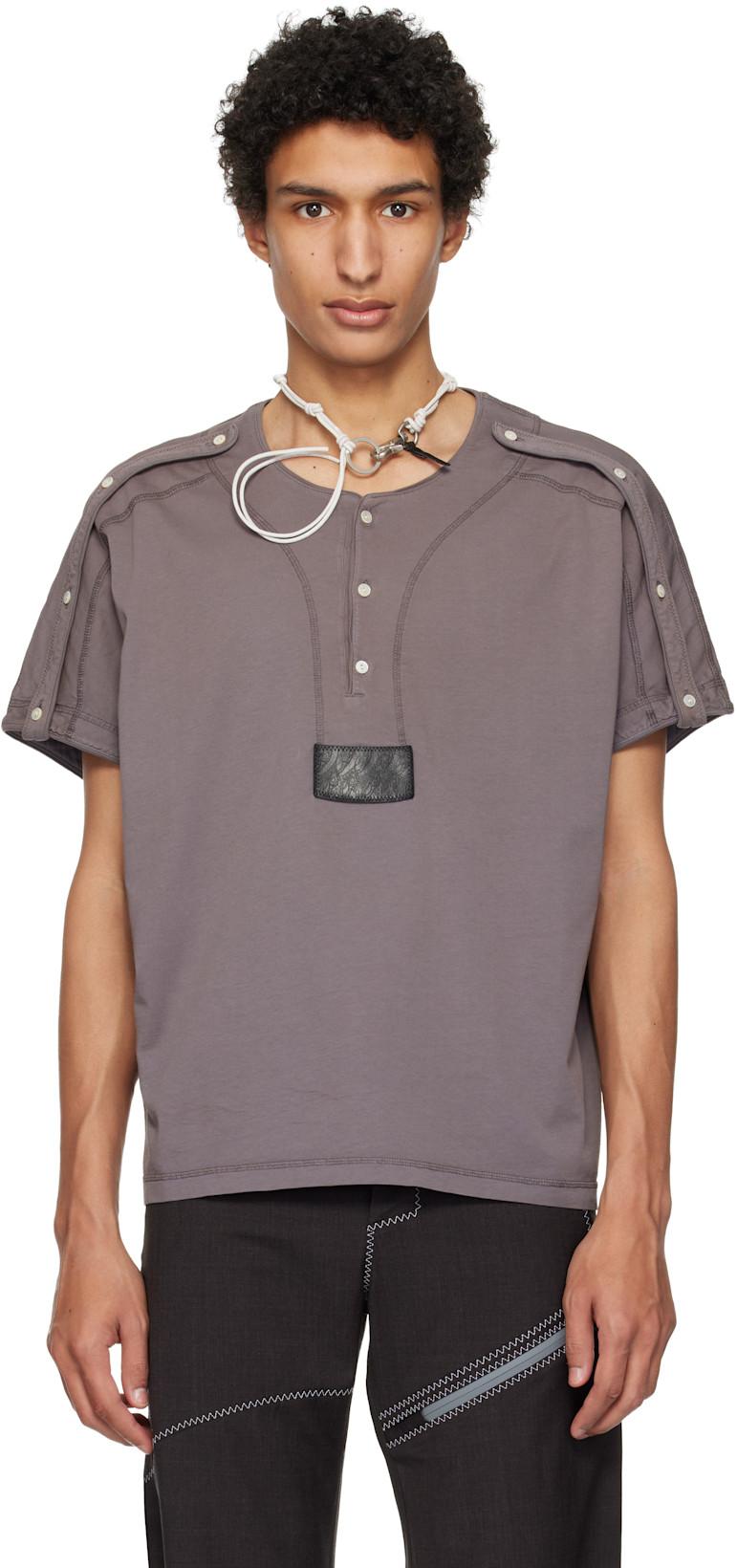 Gray Sargo Short Sleeve Henley by KIKO KOSTADINOV