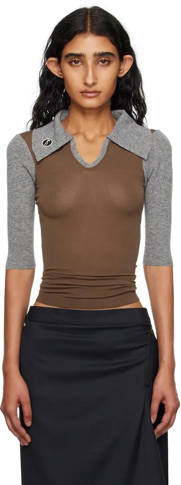 Khaki & Gray Larissa Knit Polo by KIKO KOSTADINOV