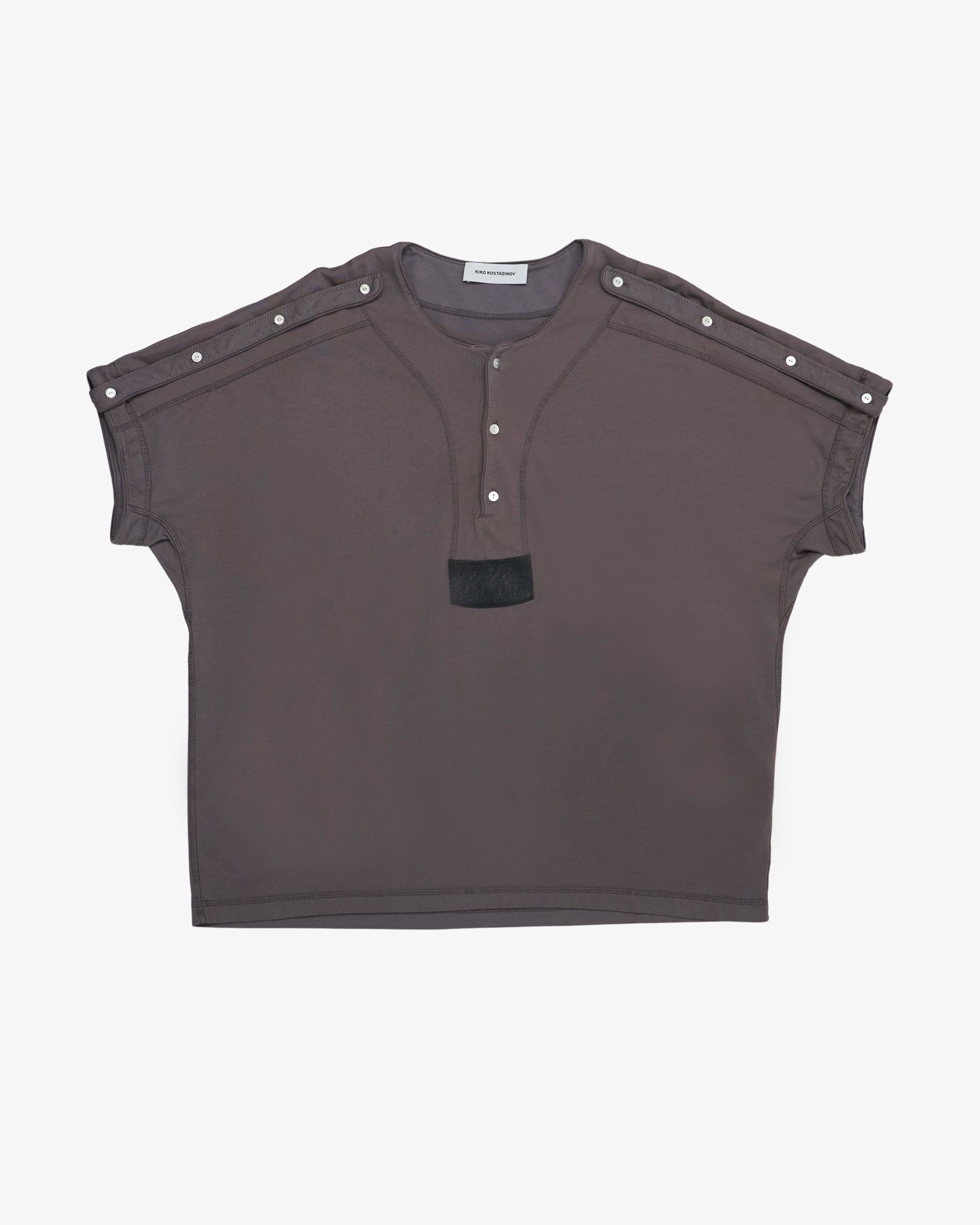 Kiko Kostadinov - Men's Sargo Short Sleeve Henley - (Charcoal) by KIKO KOSTADINOV