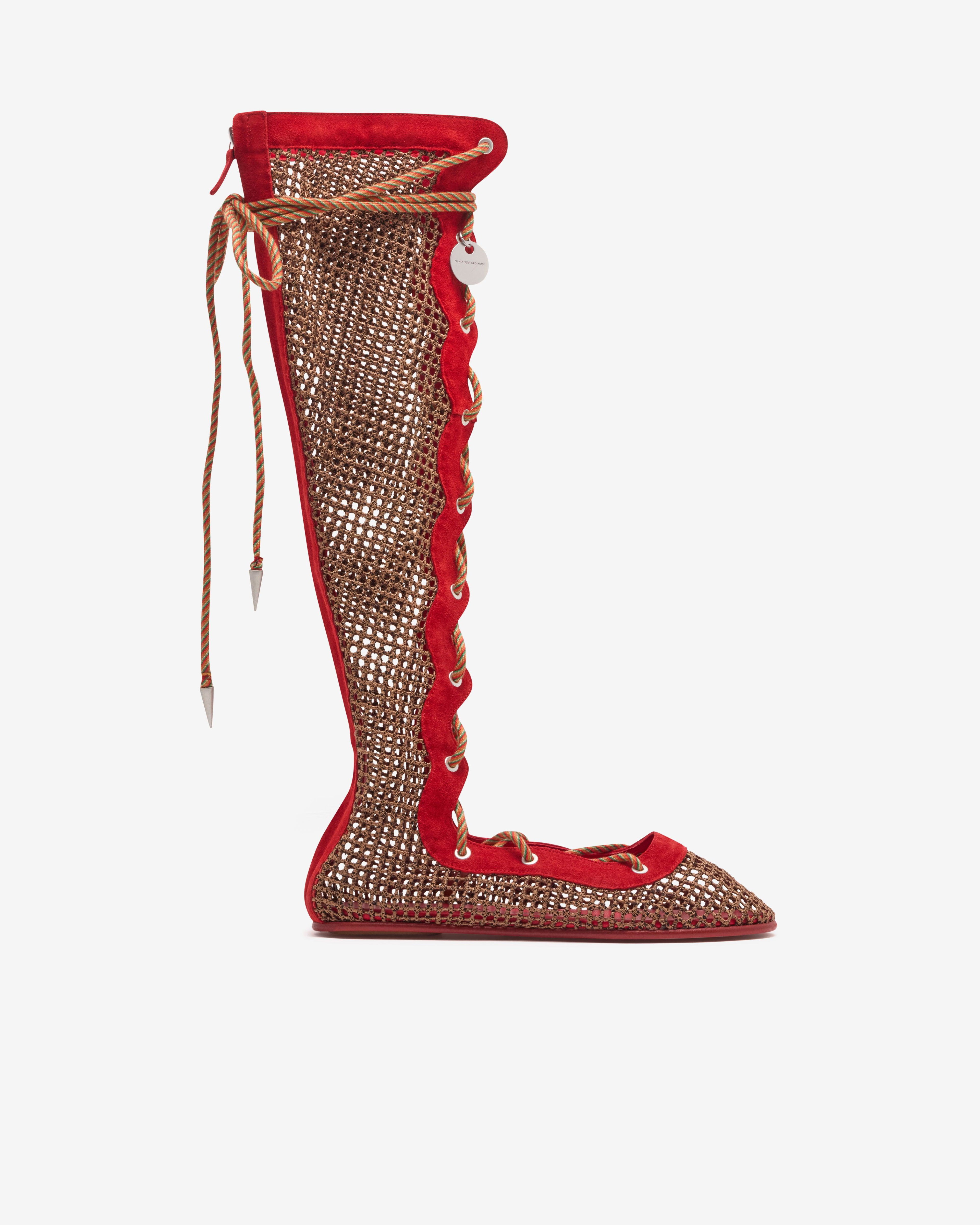 Kiko Kostadinov - Women's Reticella Knee High Boot - (Red) by KIKO KOSTADINOV