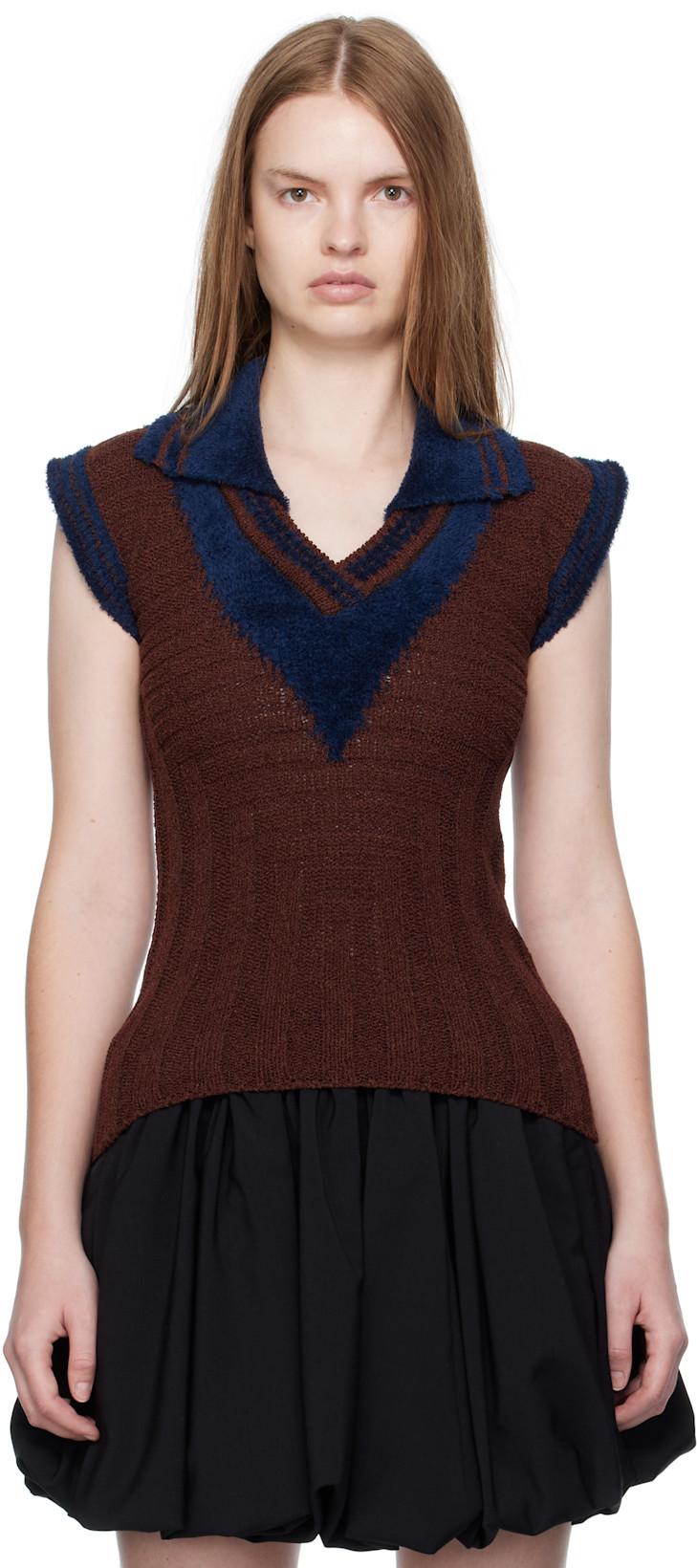Navy & Brown Quimby Sleeveless Polo by KIKO KOSTADINOV
