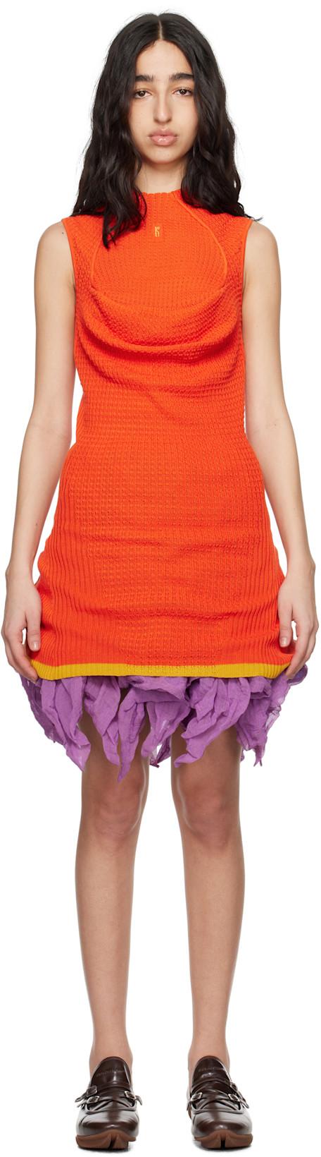 Orange Vecto Knit Tunic Minidress by KIKO KOSTADINOV