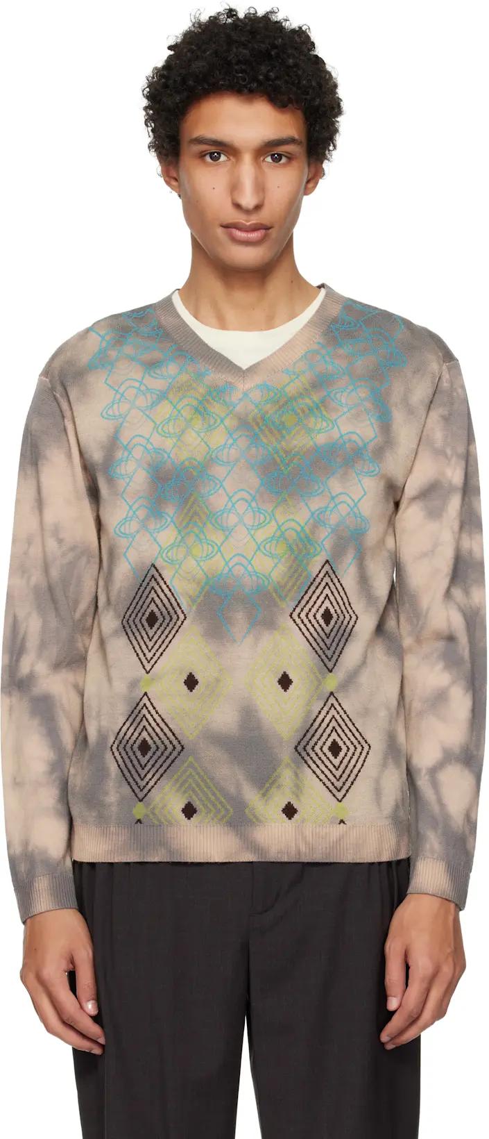 Taupe Hatha V-Neck Knit Sweater by KIKO KOSTADINOV